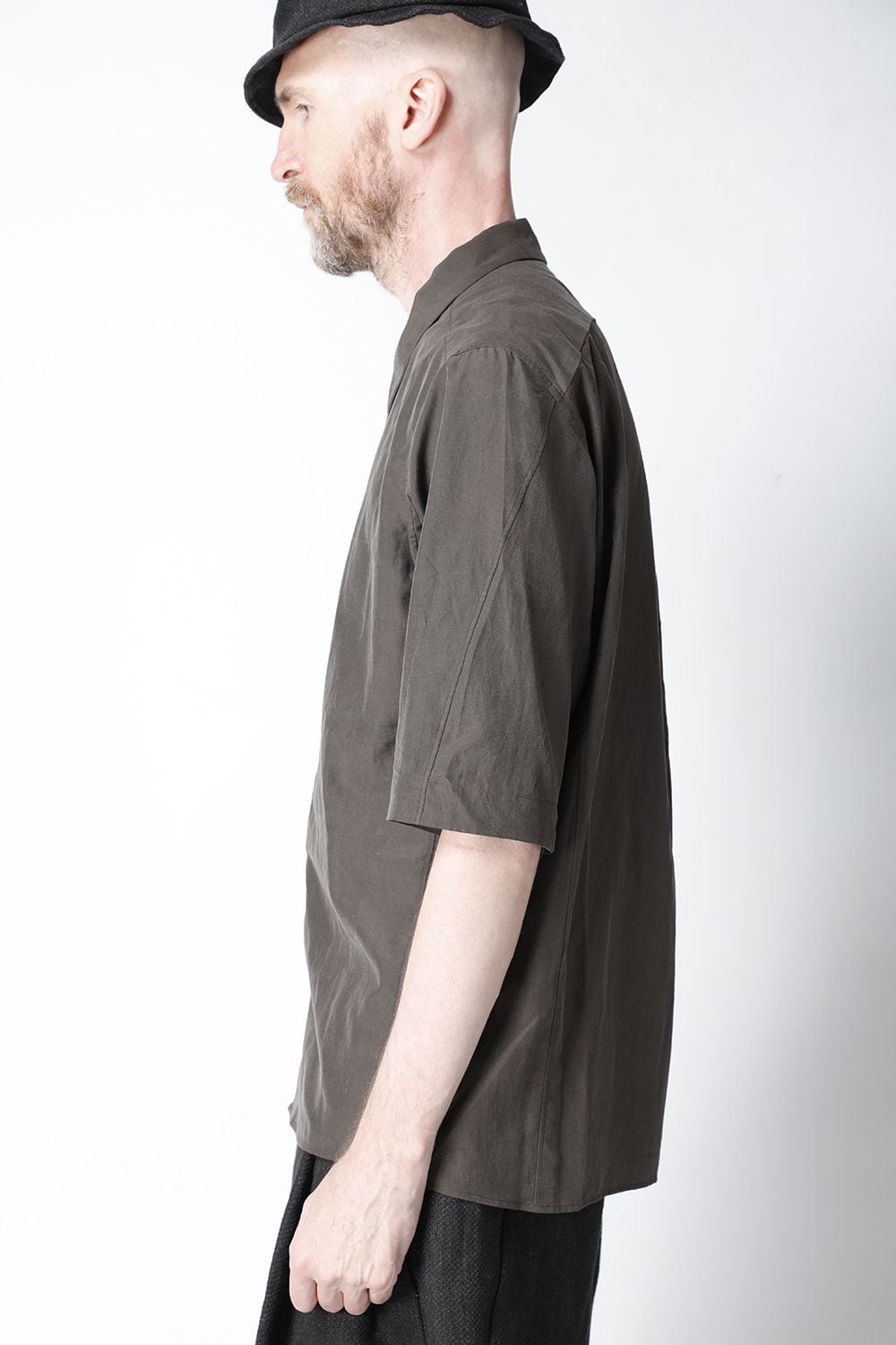 Short sleeve shirt silk/cotton broad sandblast finish Gray