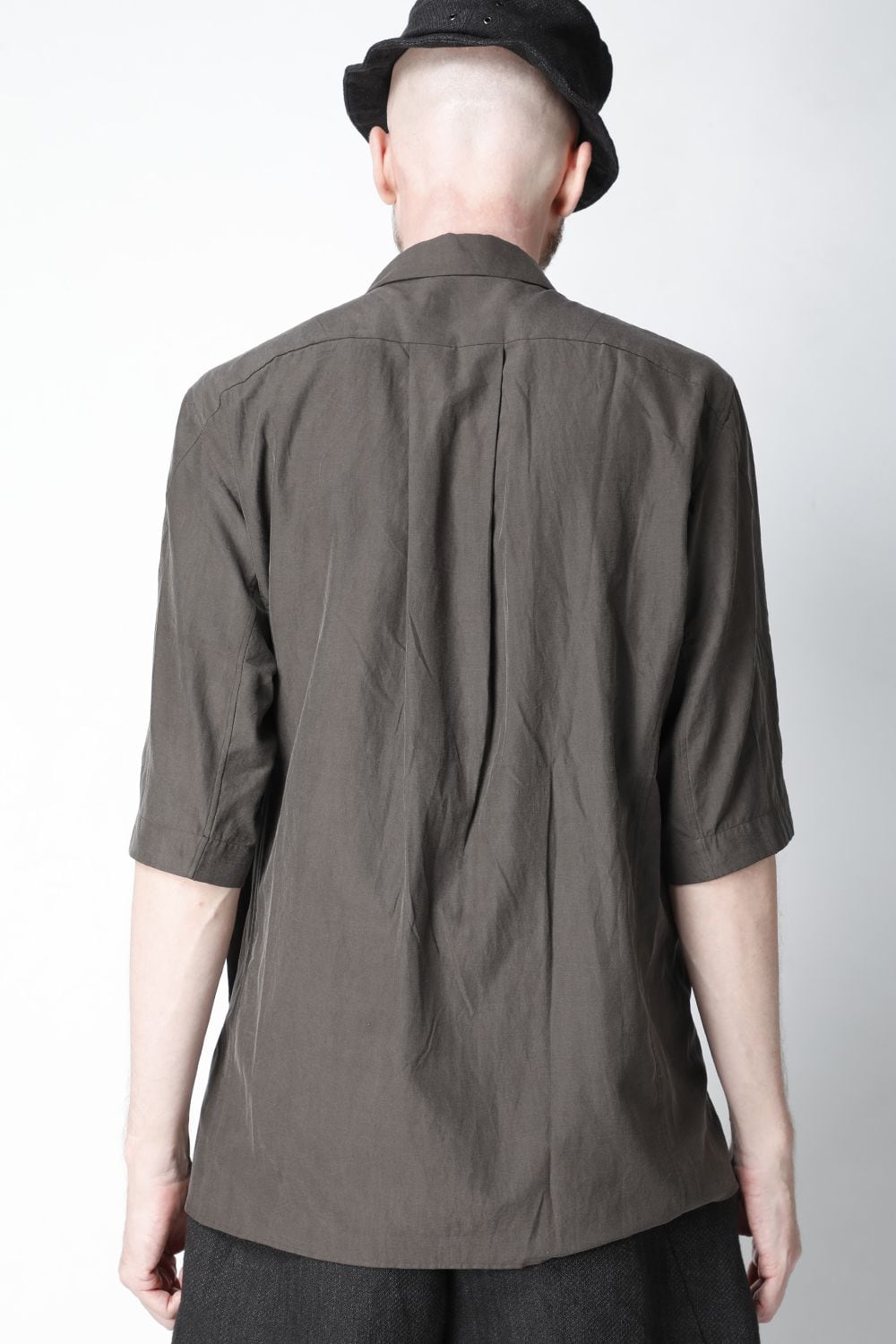 Short sleeve shirt silk/cotton broad sandblast finish Gray