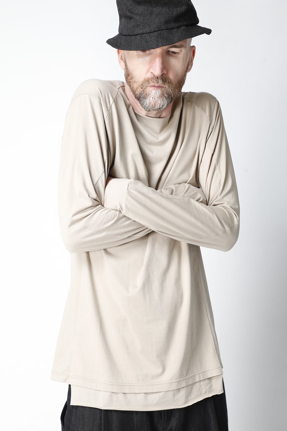 ロングスリーブ エジプシャン コットン ジャージー (SUVIN) ライトベージュ