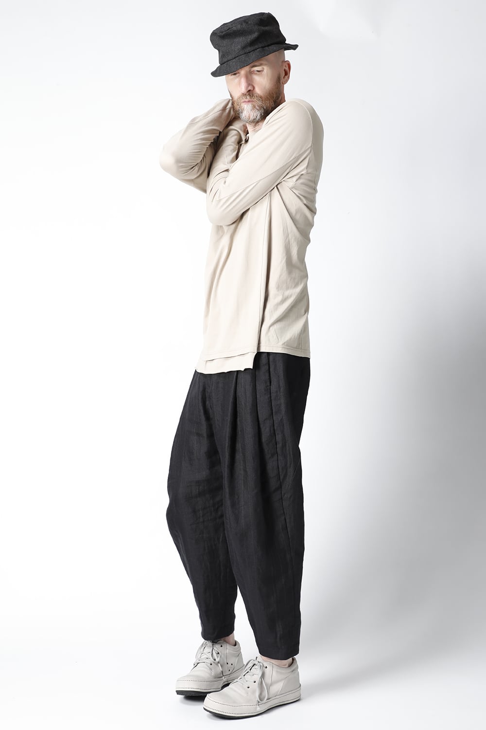 Cropped pants Ramie stripe