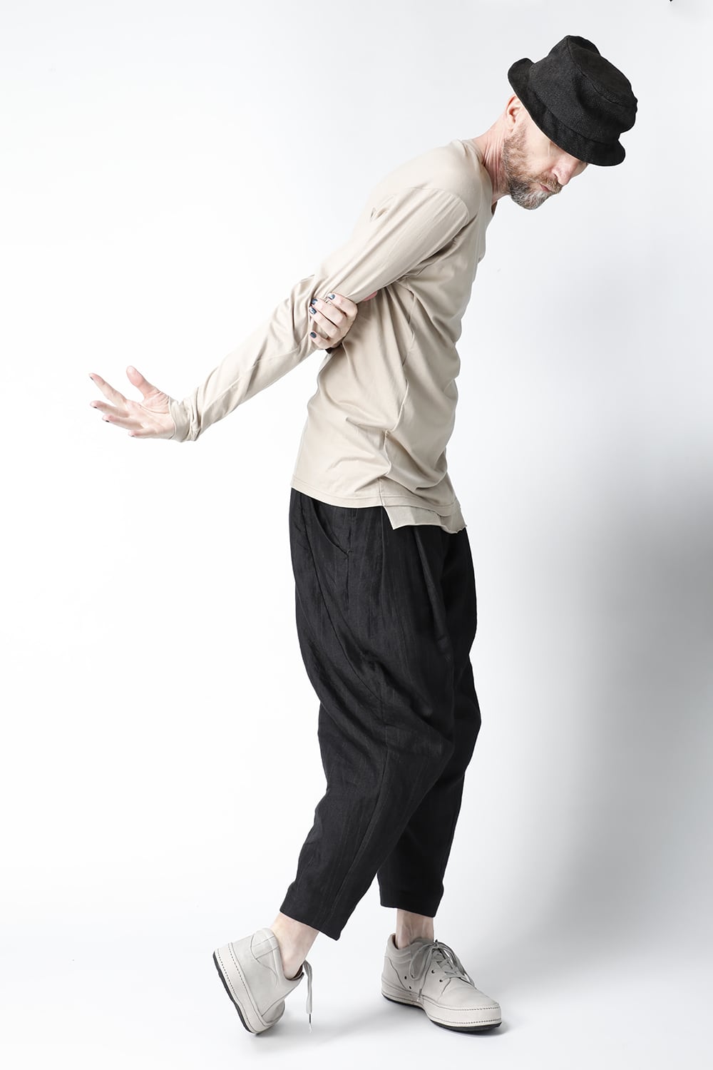 Cropped pants Ramie stripe