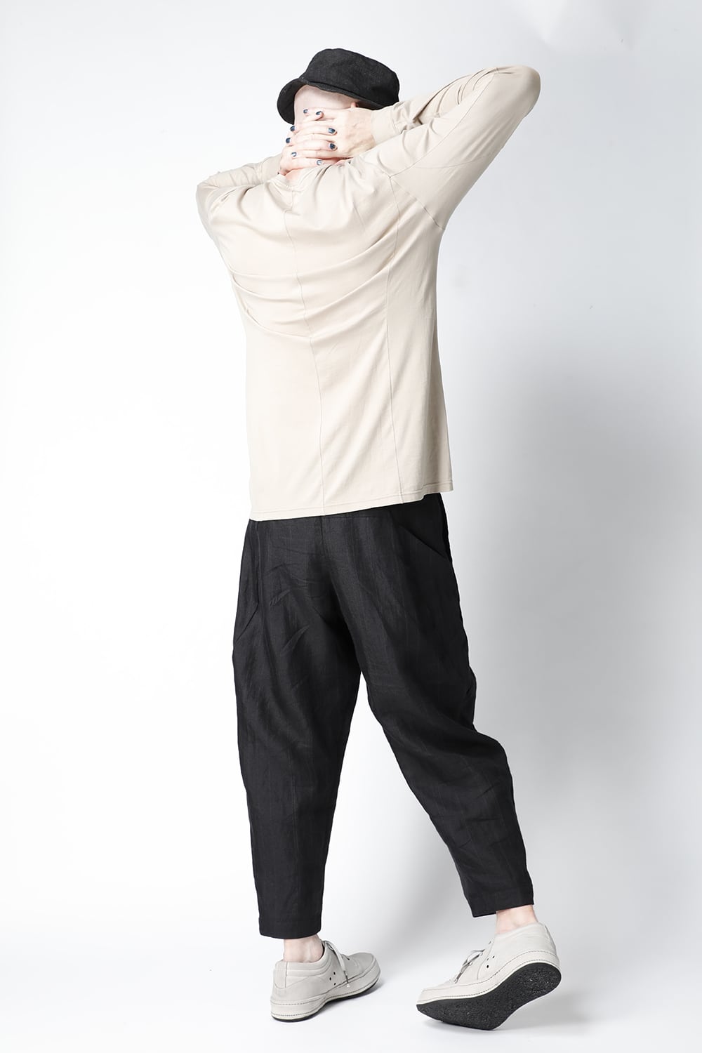 Cropped pants Ramie stripe