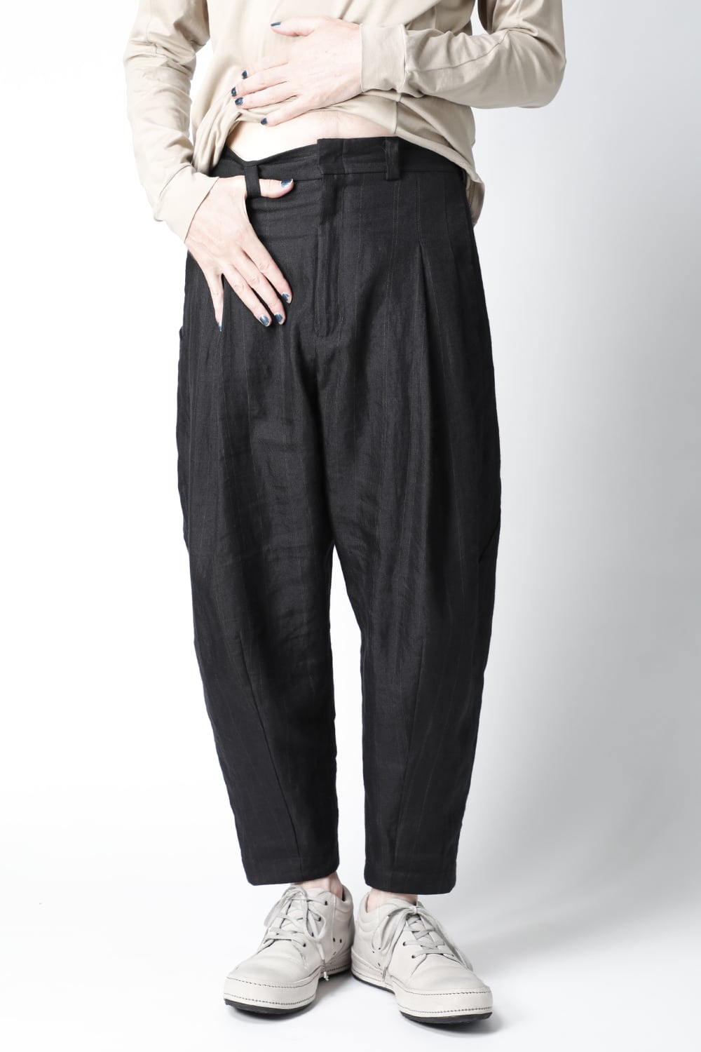 Cropped pants Ramie stripe