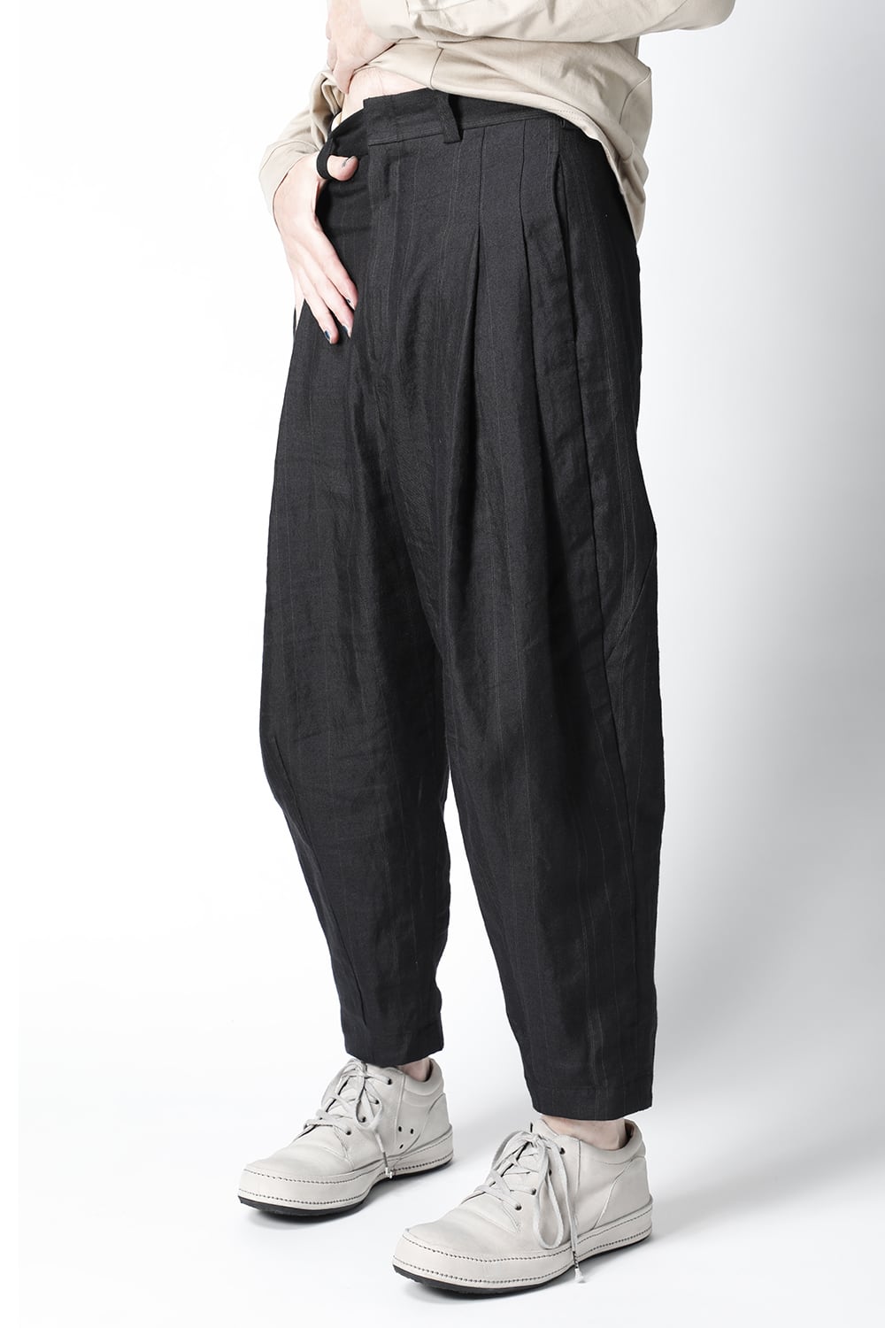 Cropped pants Ramie stripe