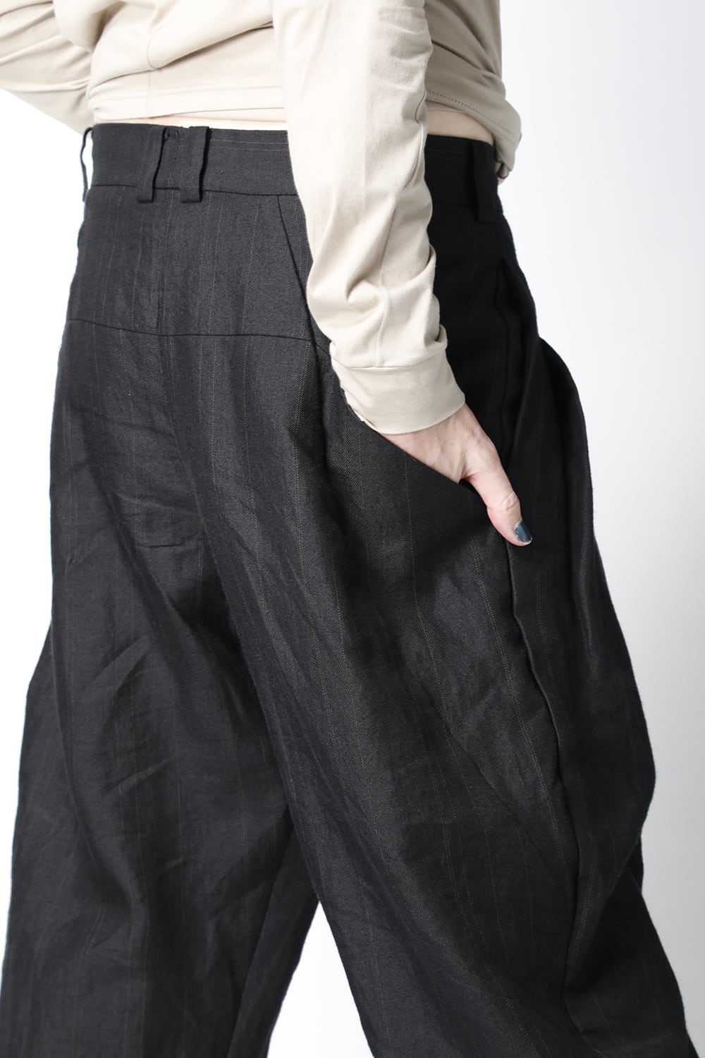 Cropped pants Ramie stripe