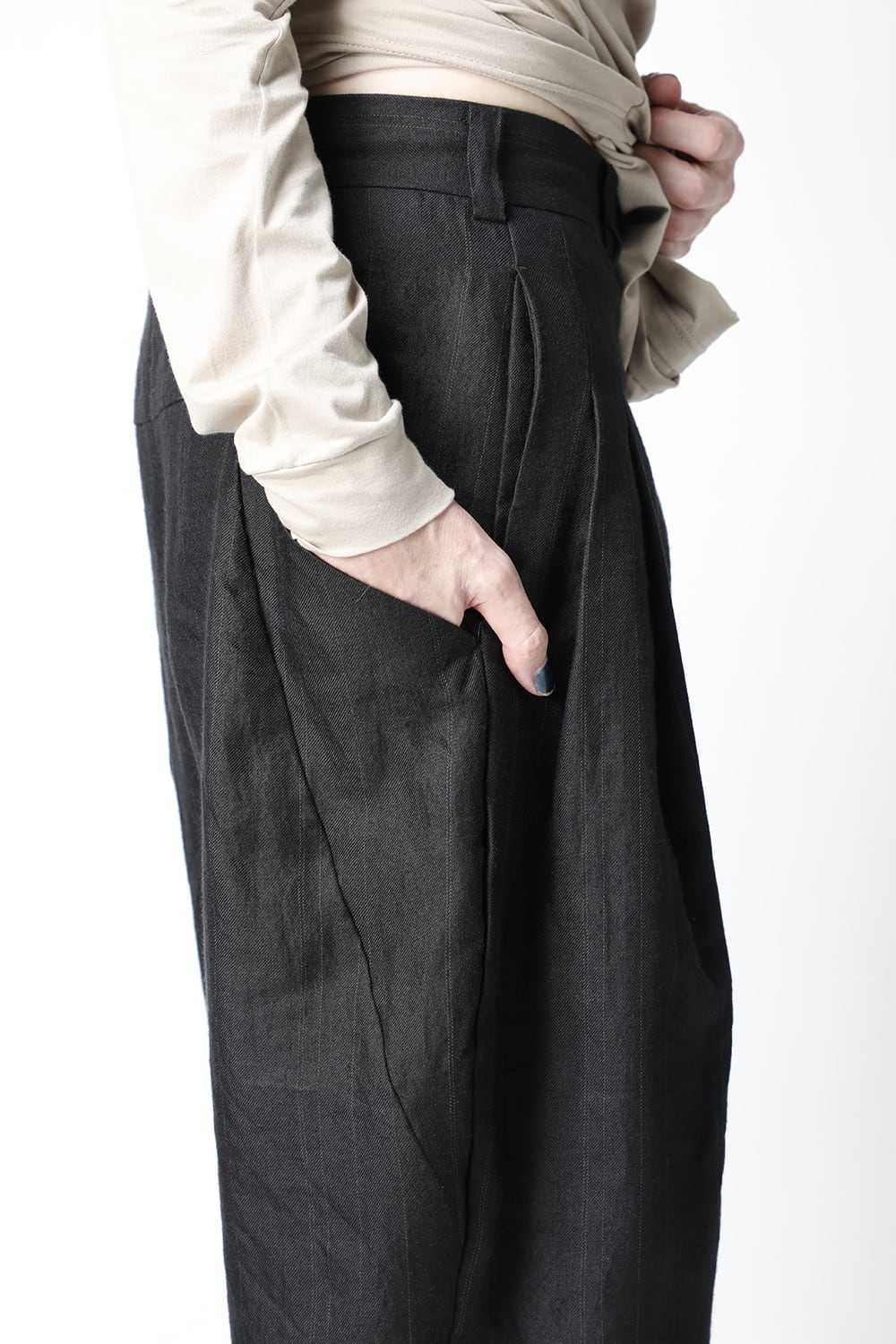 Cropped pants Ramie stripe