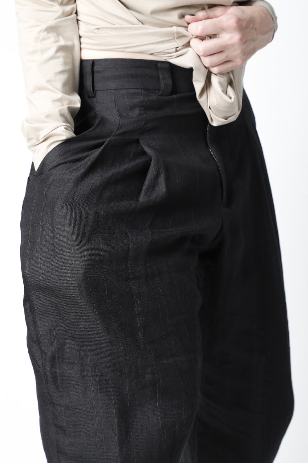 Cropped pants Ramie stripe