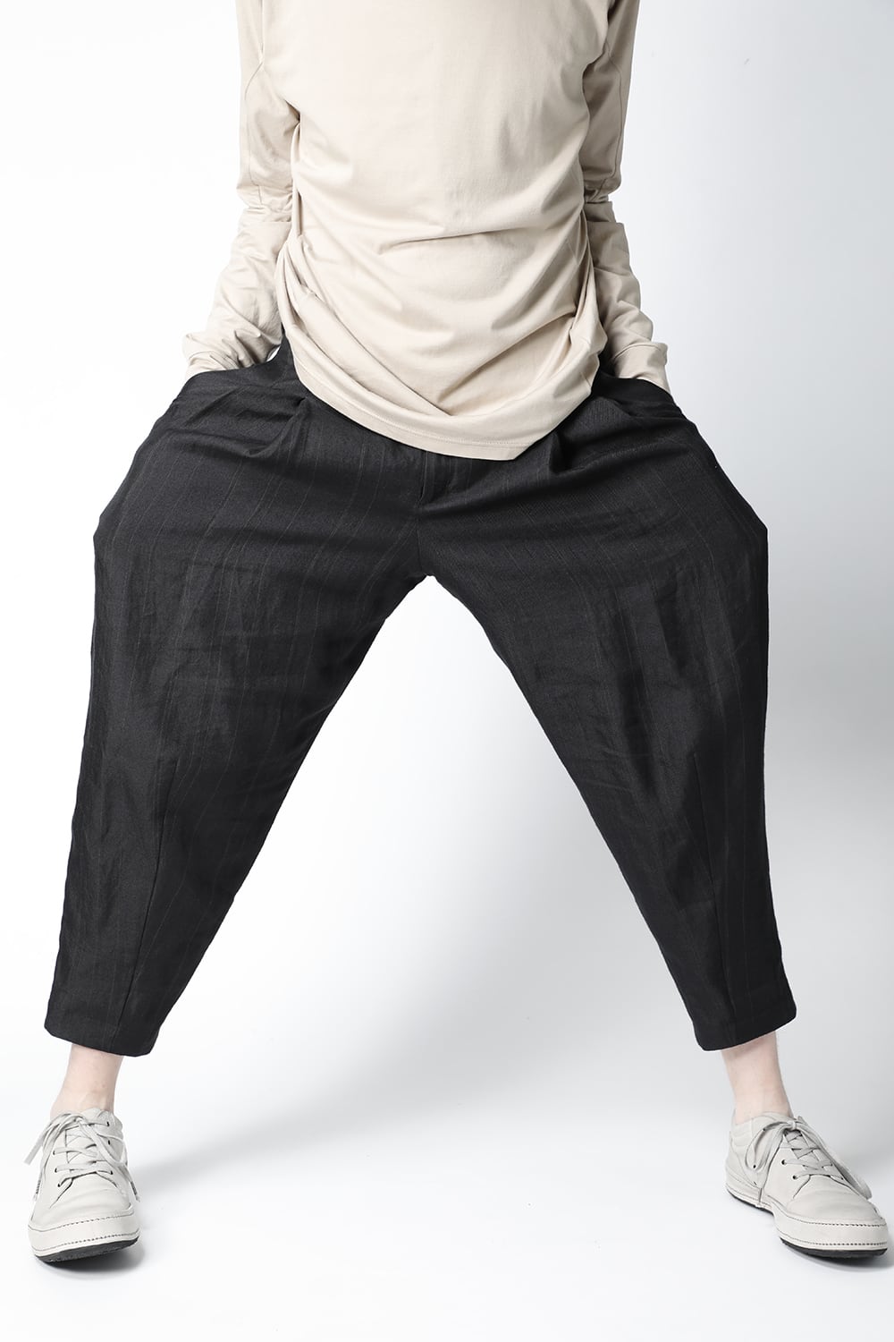 Cropped pants Ramie stripe