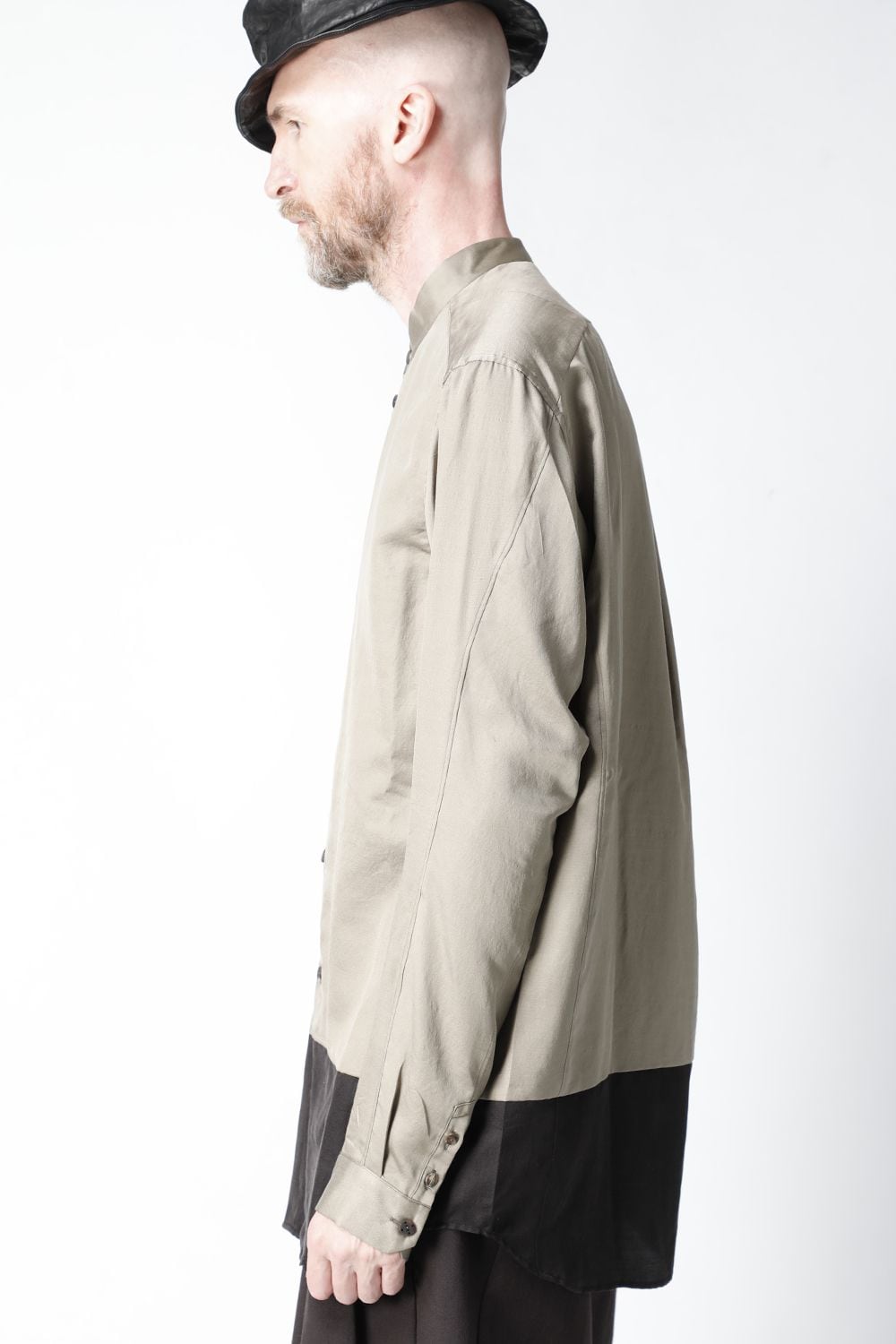 Shirt silk/wool satin sandblast finish Sand Beige Combi