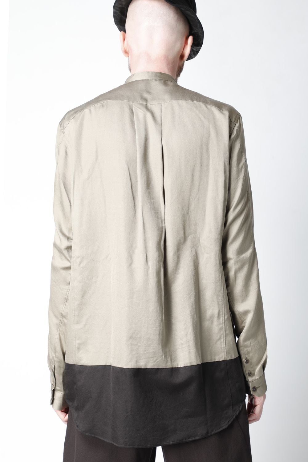 Shirt silk/wool satin sandblast finish Sand Beige Combi