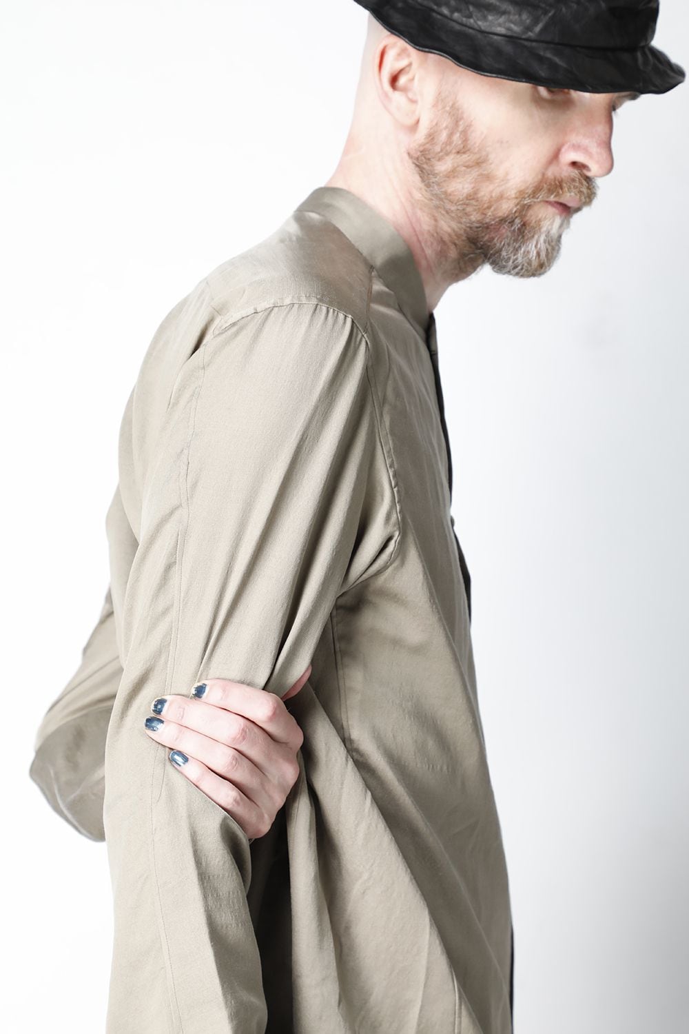 Shirt silk/wool satin sandblast finish Sand Beige Combi