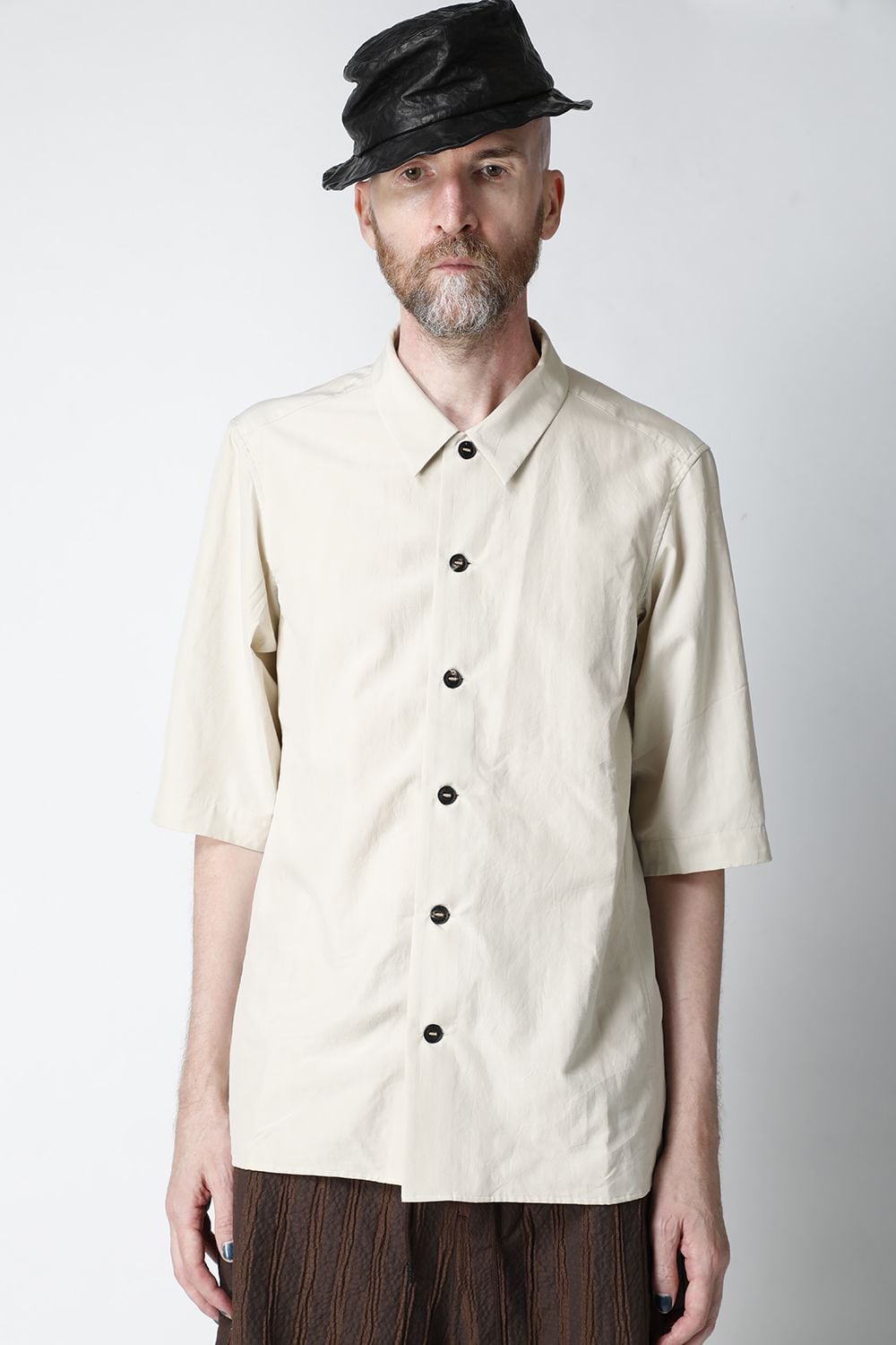 Short sleeve shirt silk/cotton broad sandblast finish Light Beige