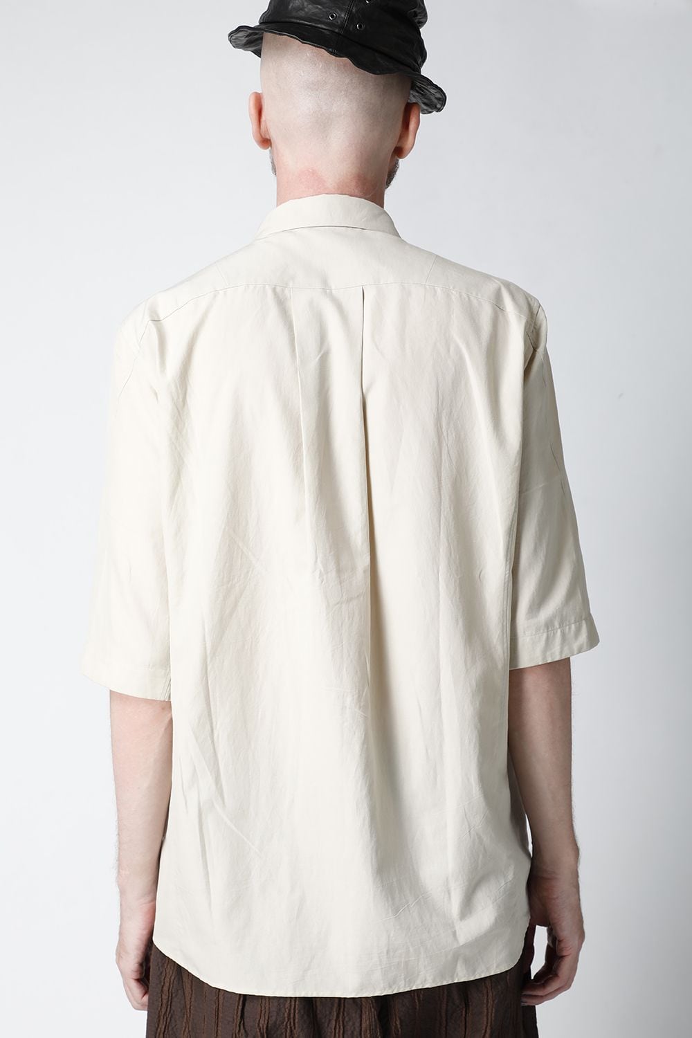 Short sleeve shirt silk/cotton broad sandblast finish Light Beige