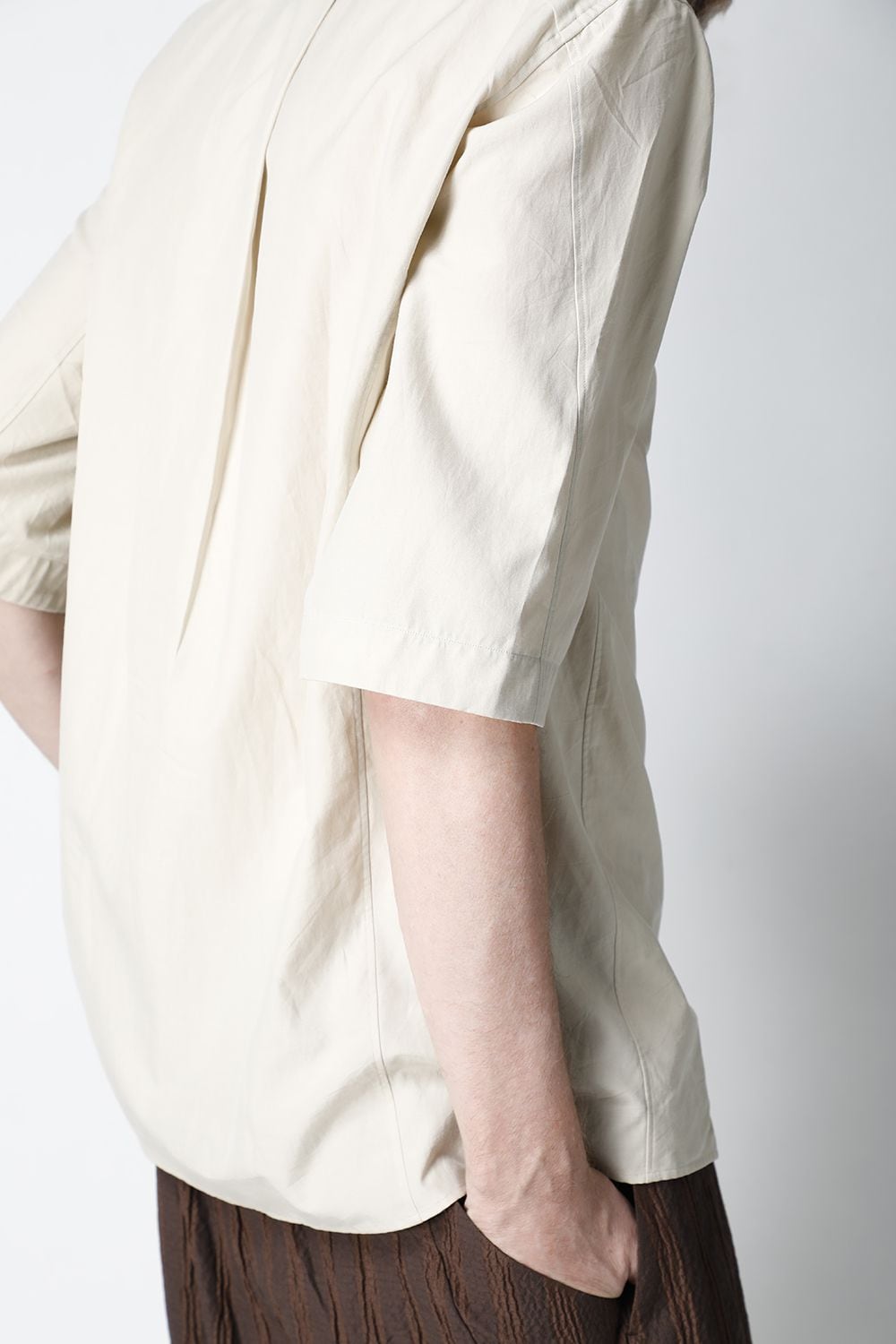 Short sleeve shirt silk/cotton broad sandblast finish Light Beige