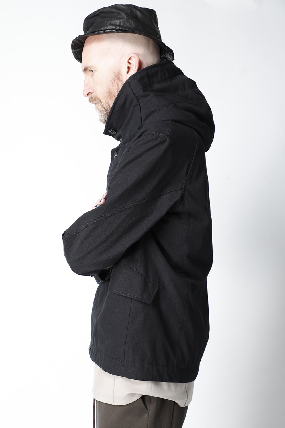 Hooded jacket cotton / nylon Black