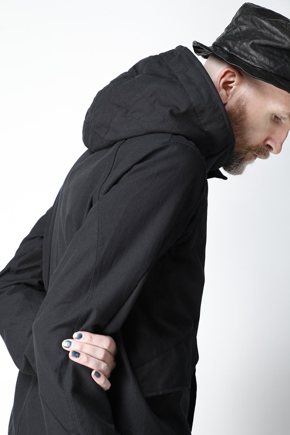 Hooded jacket cotton / nylon Black