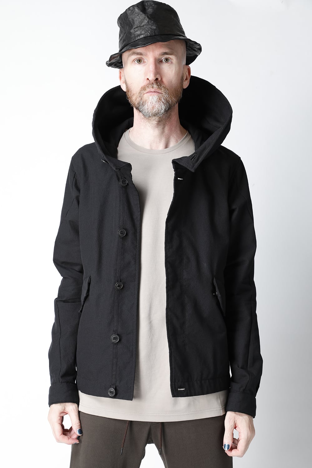 Hooded jacket cotton / nylon Black