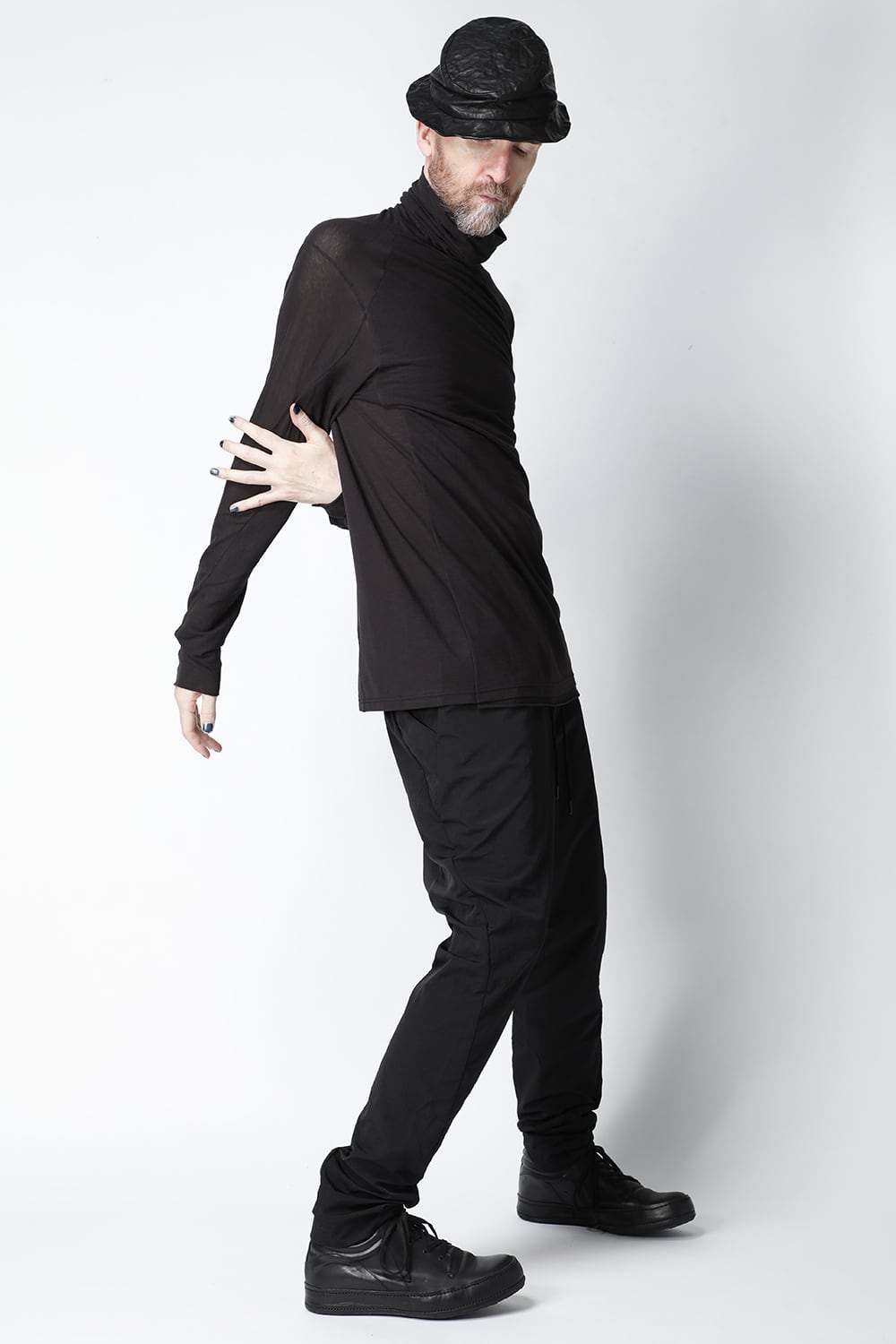 High neck long sleeve light jersey Charcoal