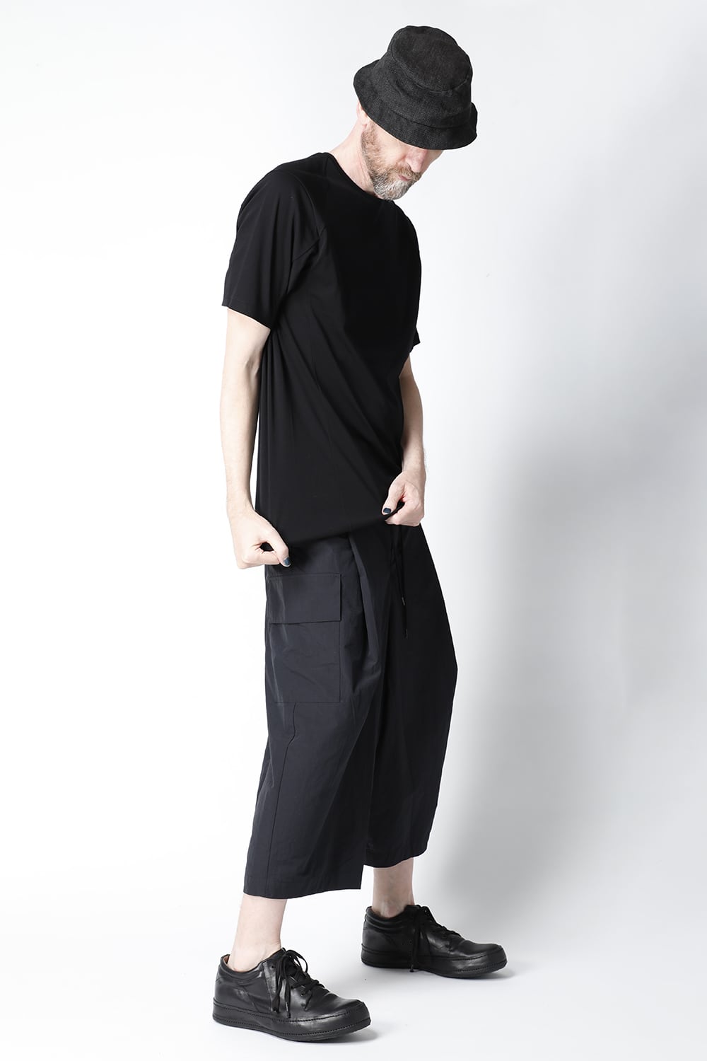 Wide cropped pants shrink cotton nylonsh