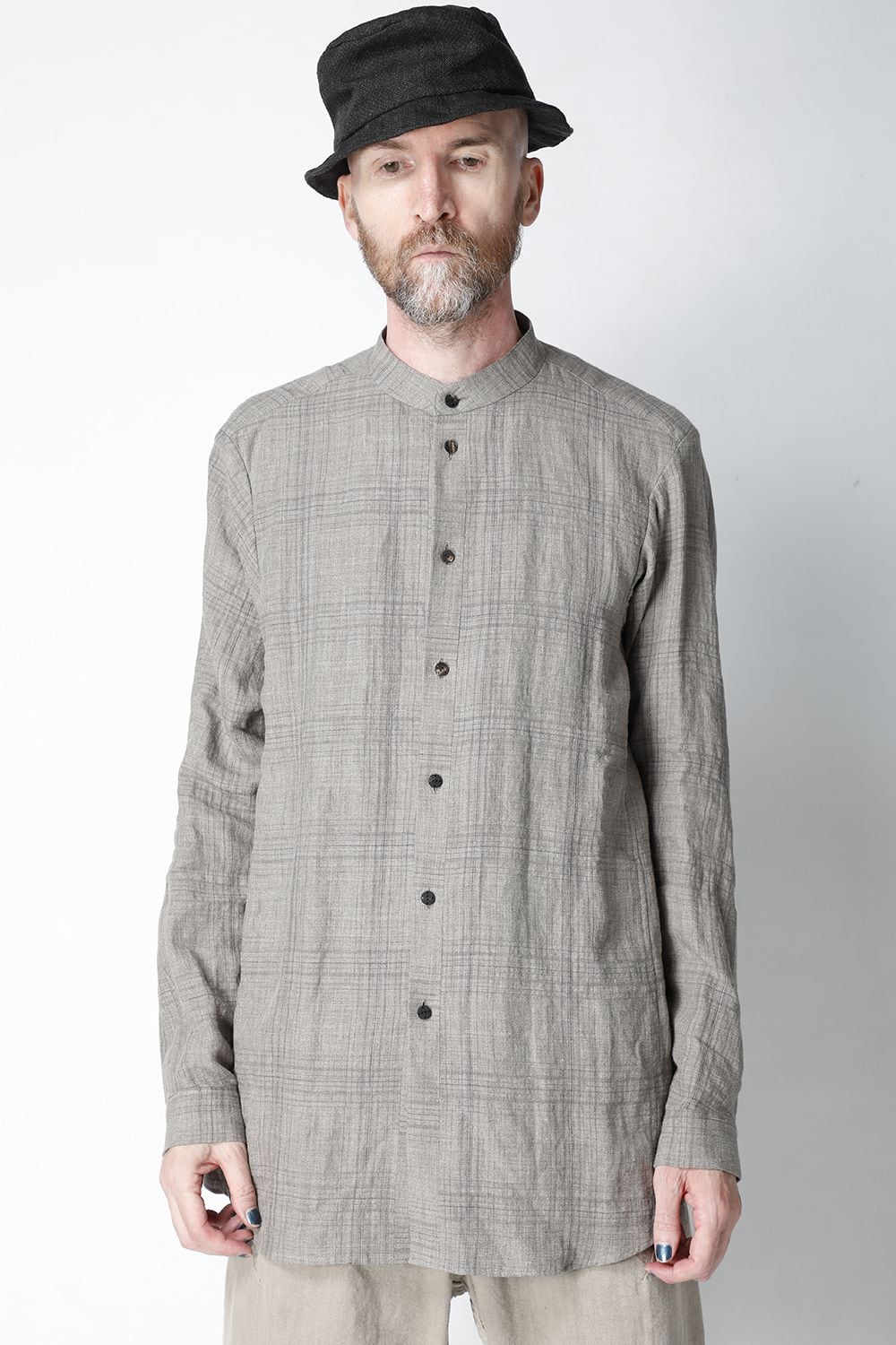 シャツ  リネン チェック シュリンク ウォッシュ