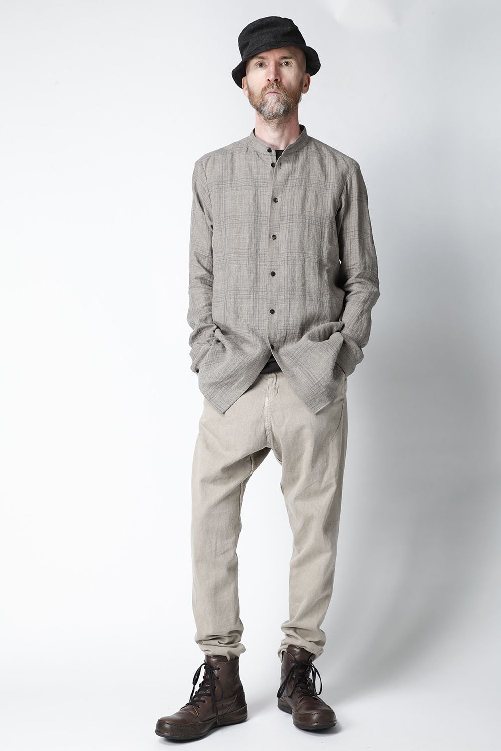 シャツ  リネン チェック シュリンク ウォッシュ