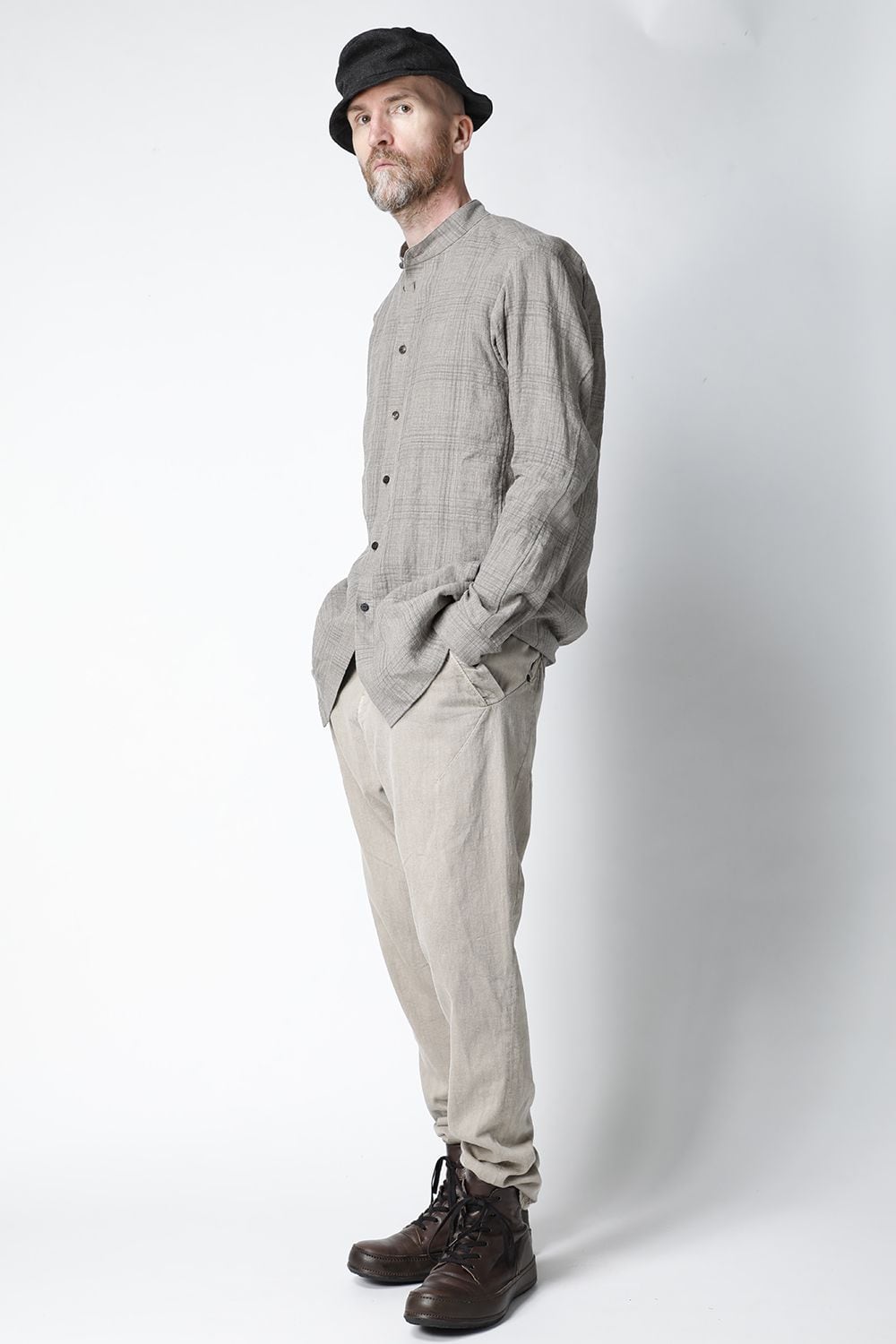 シャツ  リネン チェック シュリンク ウォッシュ