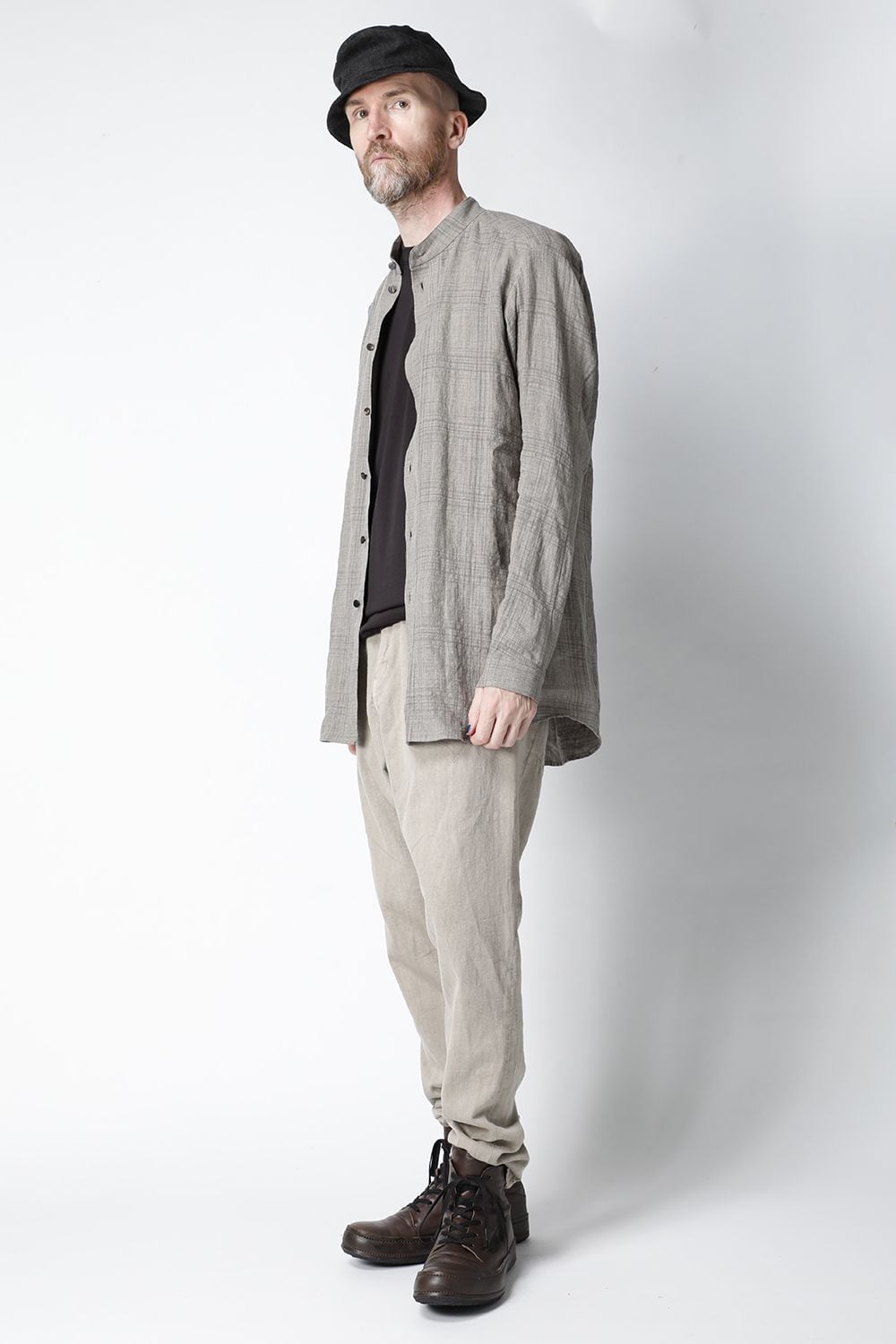 シャツ  リネン チェック シュリンク ウォッシュ