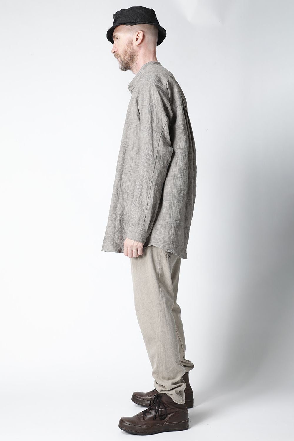 シャツ  リネン チェック シュリンク ウォッシュ