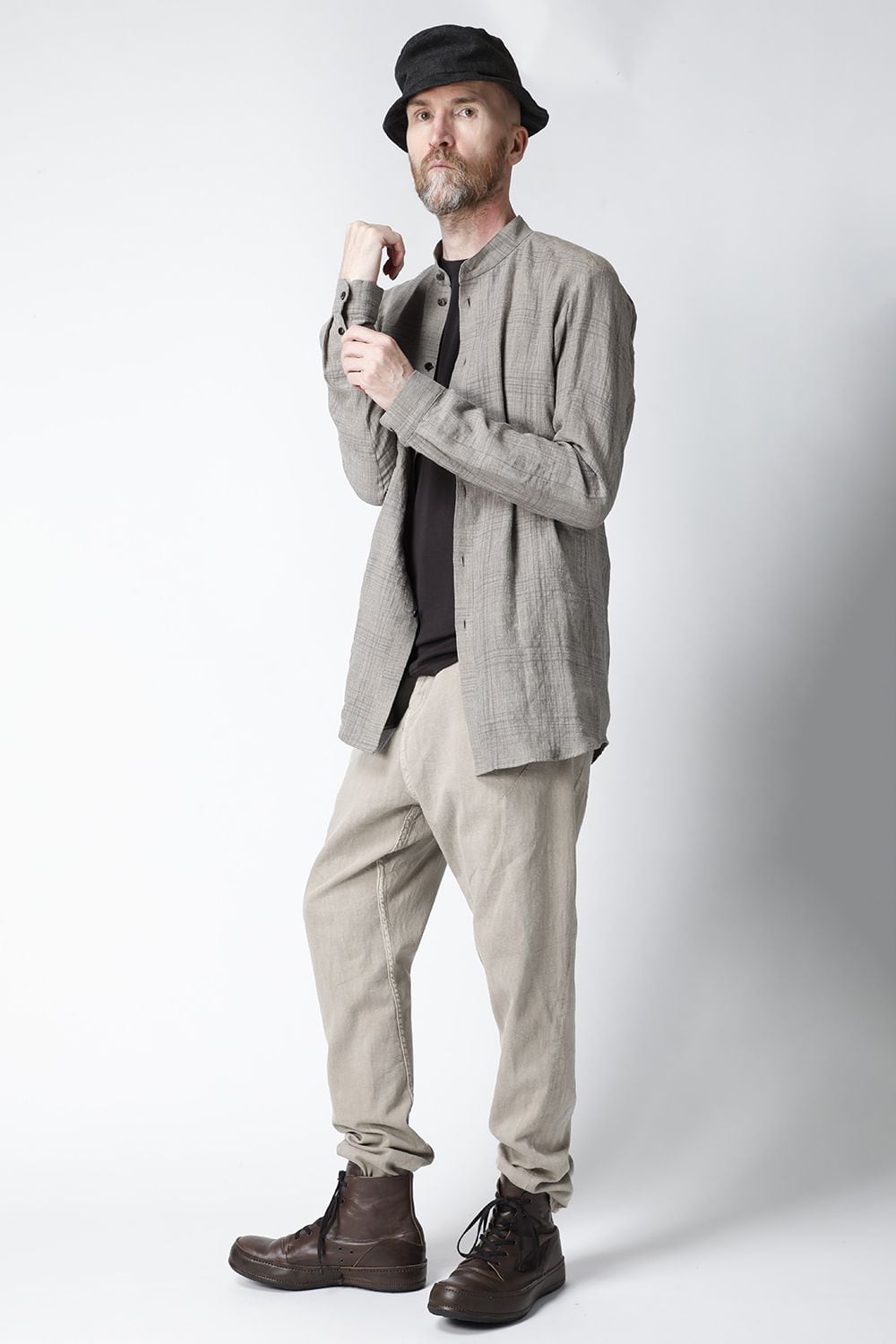 シャツ  リネン チェック シュリンク ウォッシュ