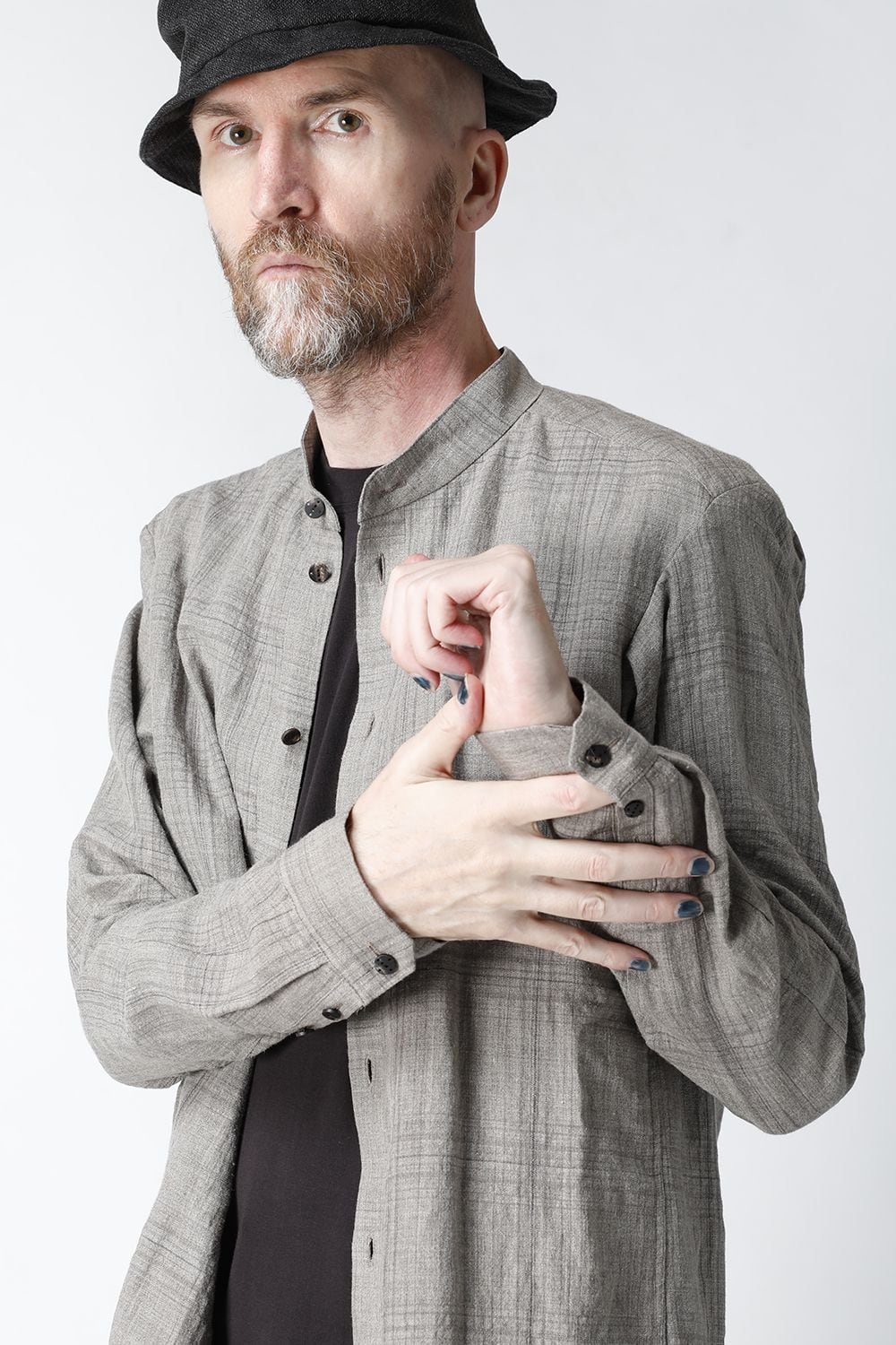 シャツ  リネン チェック シュリンク ウォッシュ