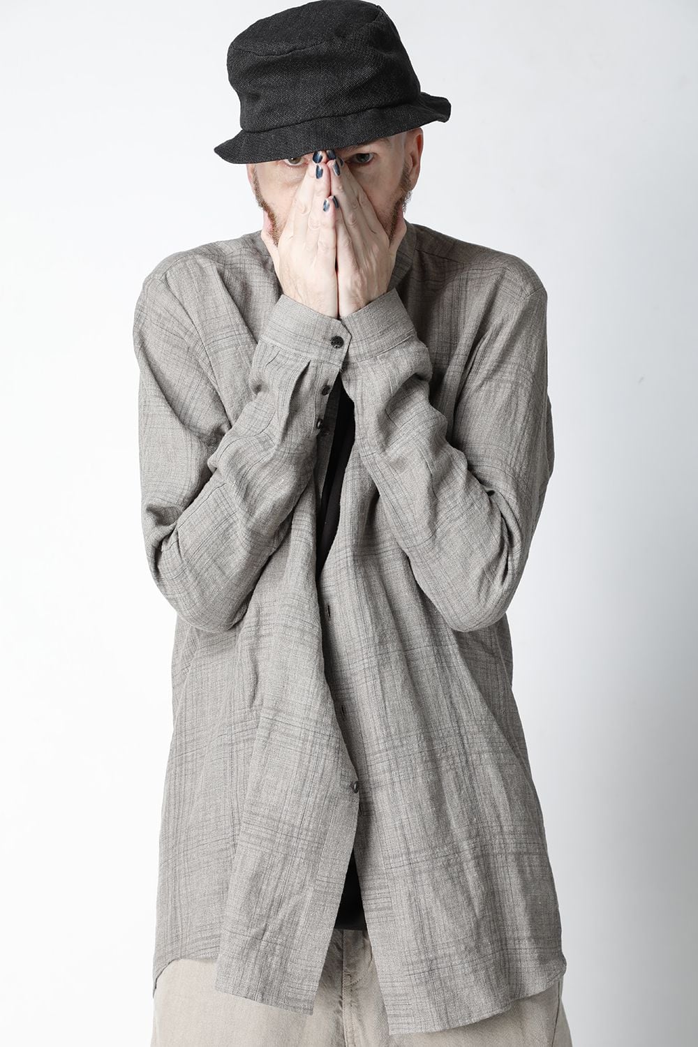 シャツ  リネン チェック シュリンク ウォッシュ