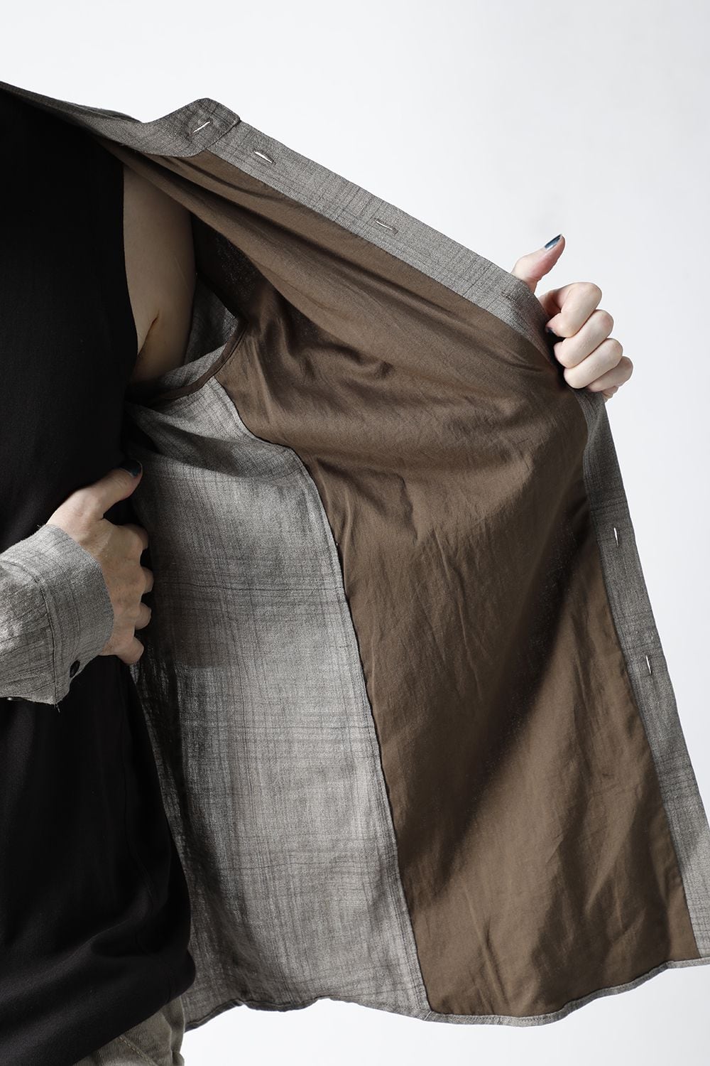 シャツ  リネン チェック シュリンク ウォッシュ