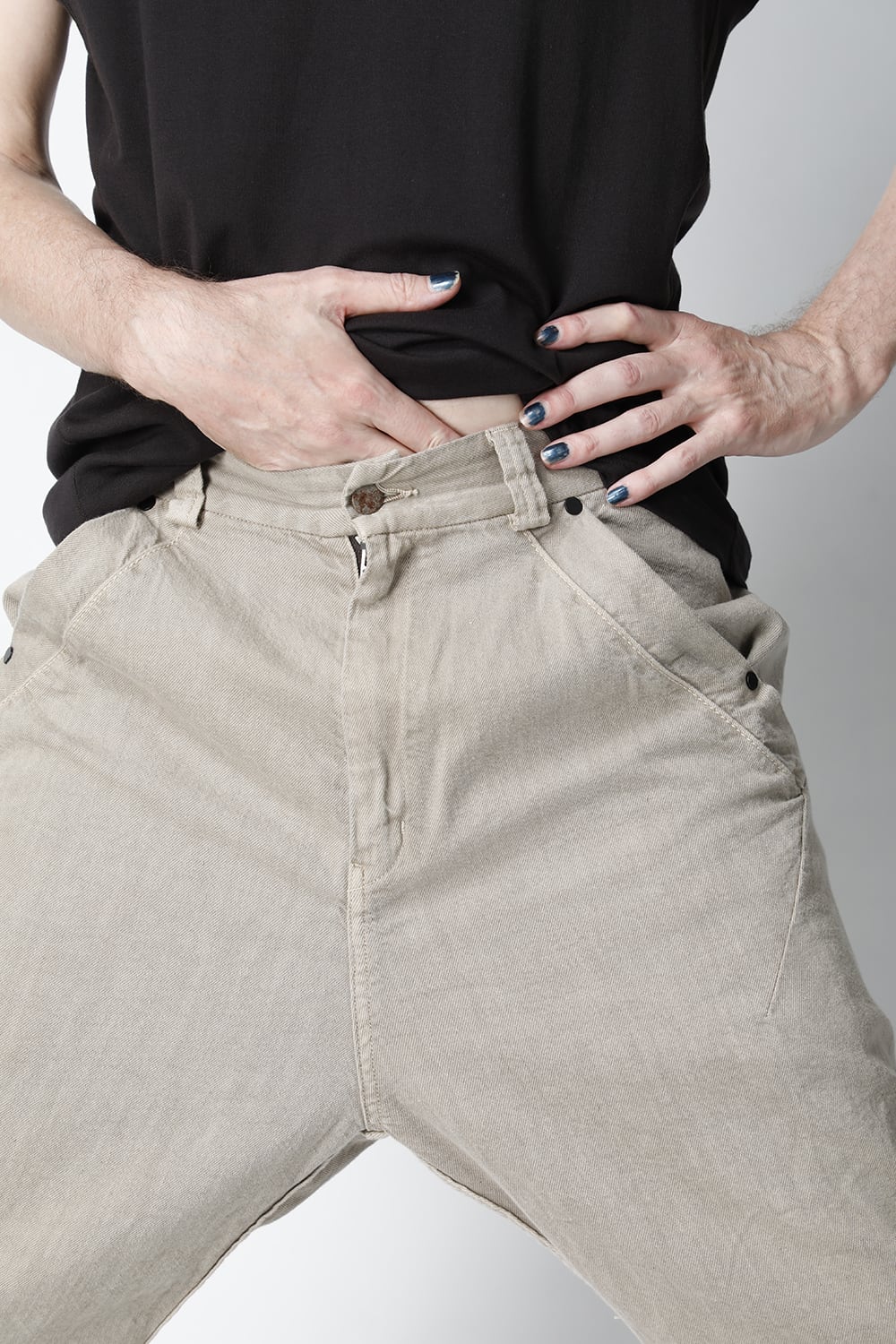 Drop clotch pants 8oz denim vintage wash