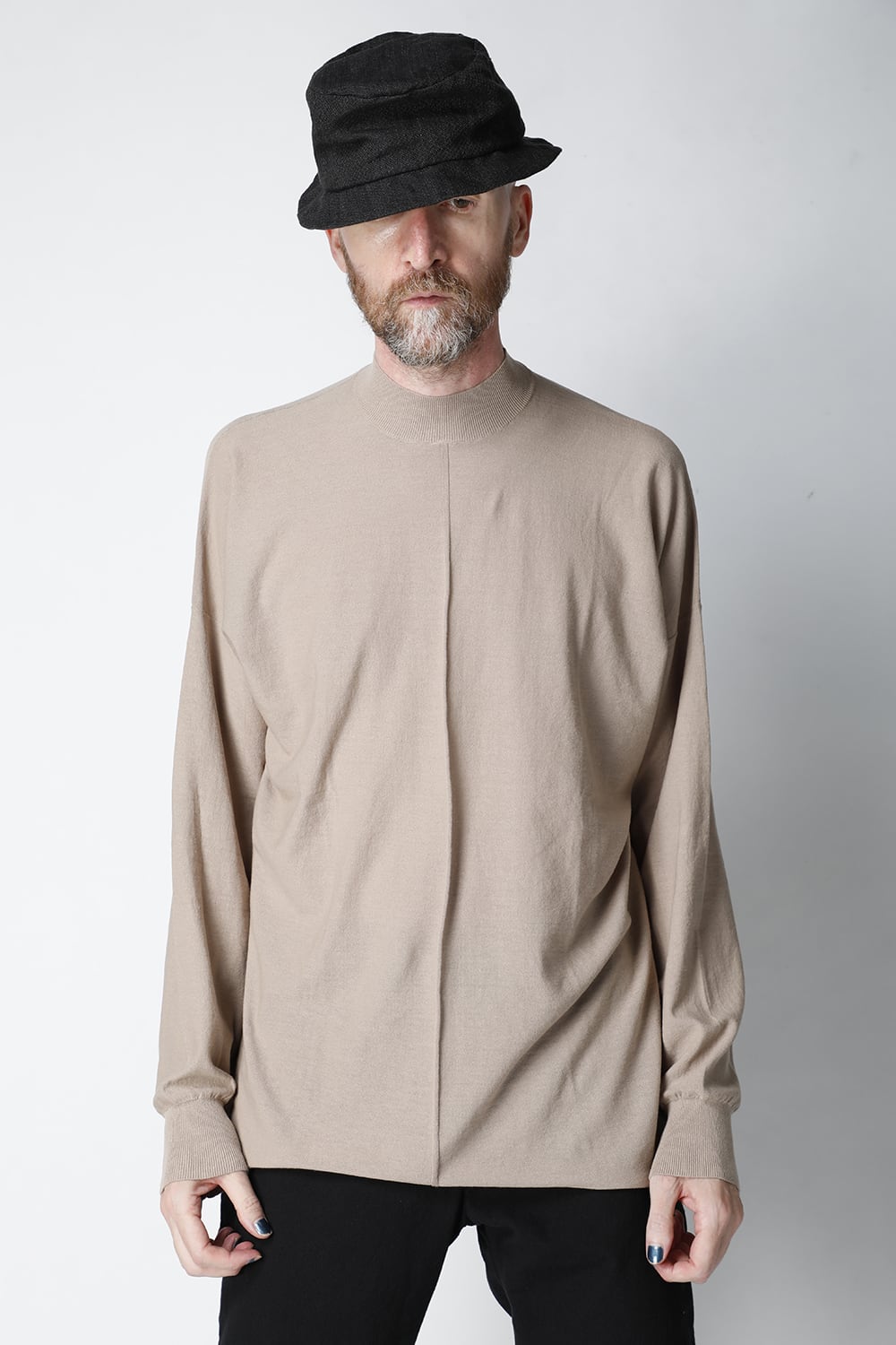 Knit mockneck long sleeve high twist cotton Cream Gray