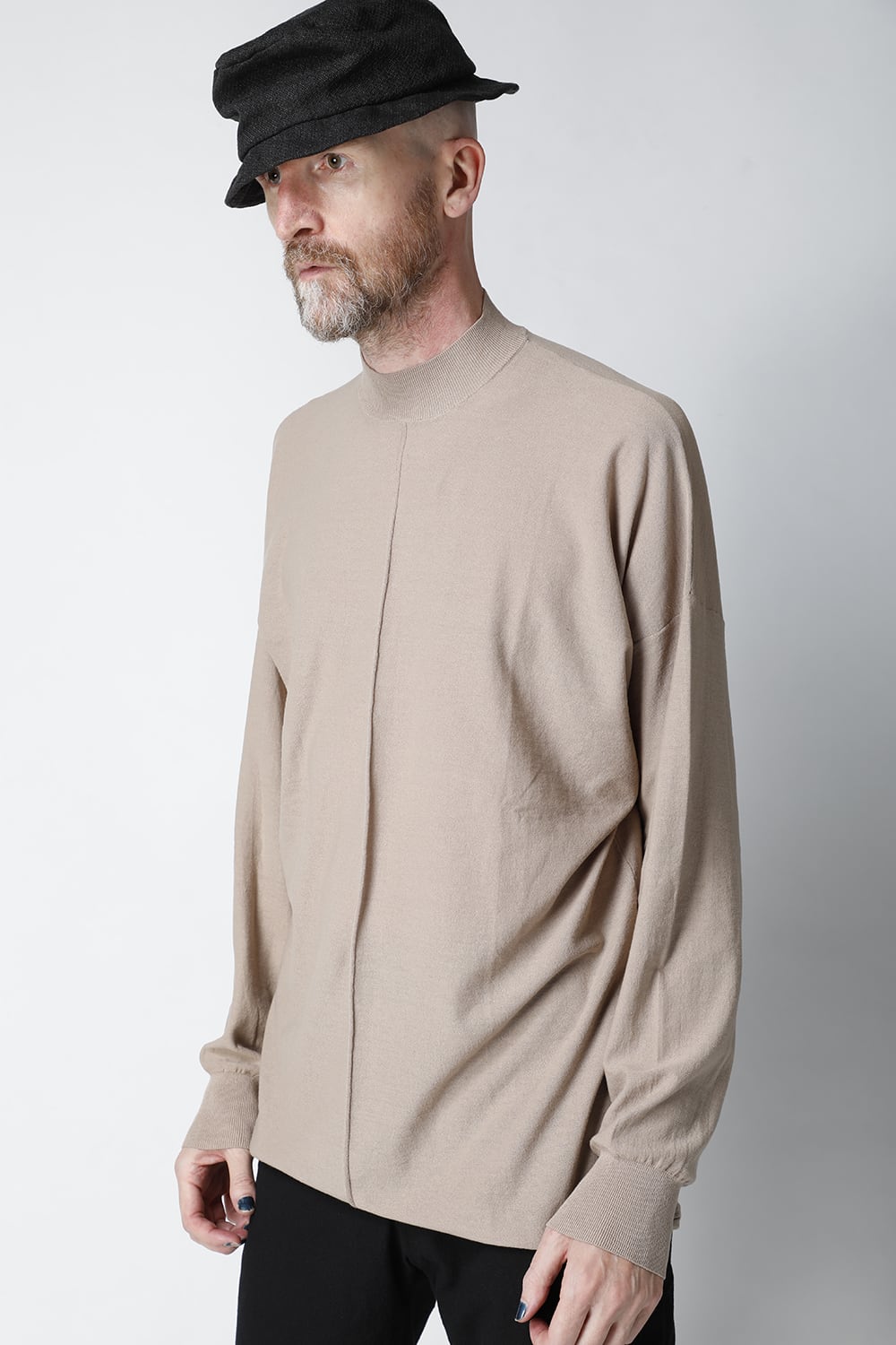 Knit mockneck long sleeve high twist cotton Cream Gray