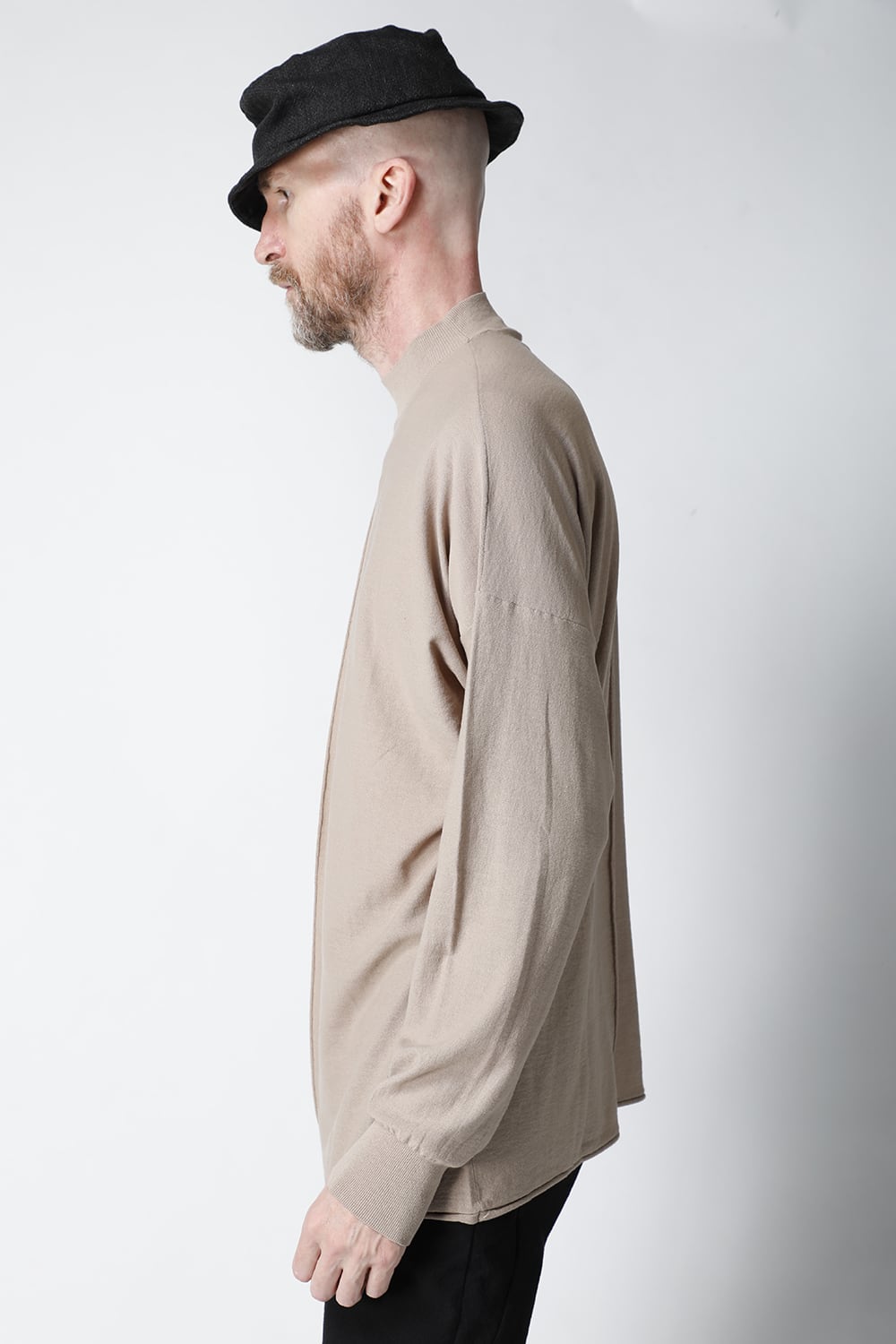 Knit mockneck long sleeve high twist cotton Cream Gray