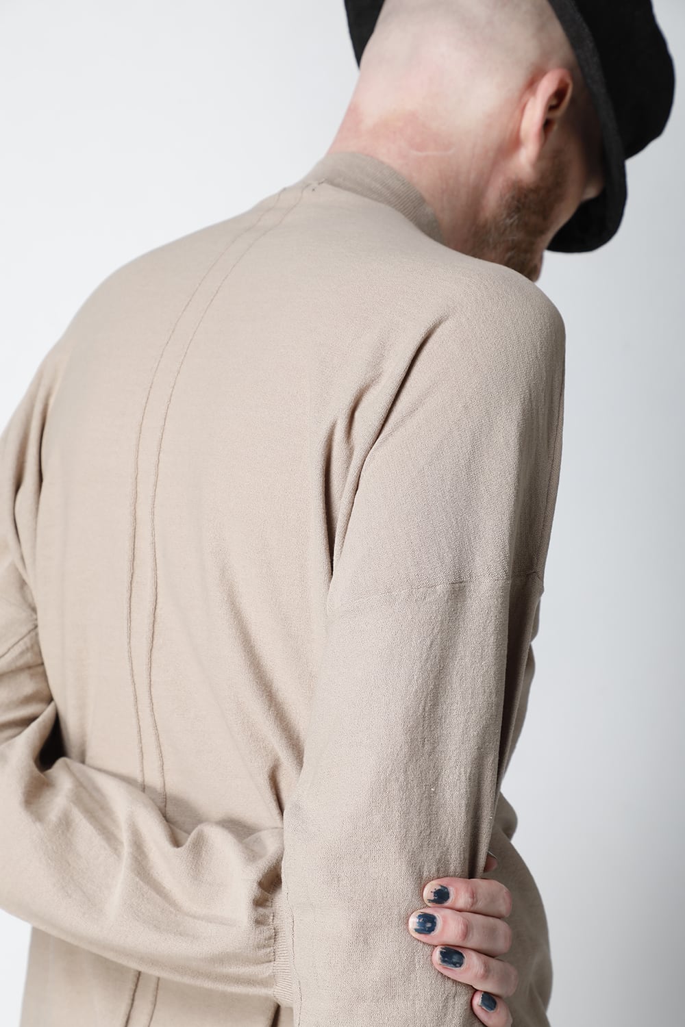 Knit mockneck long sleeve high twist cotton Cream Gray