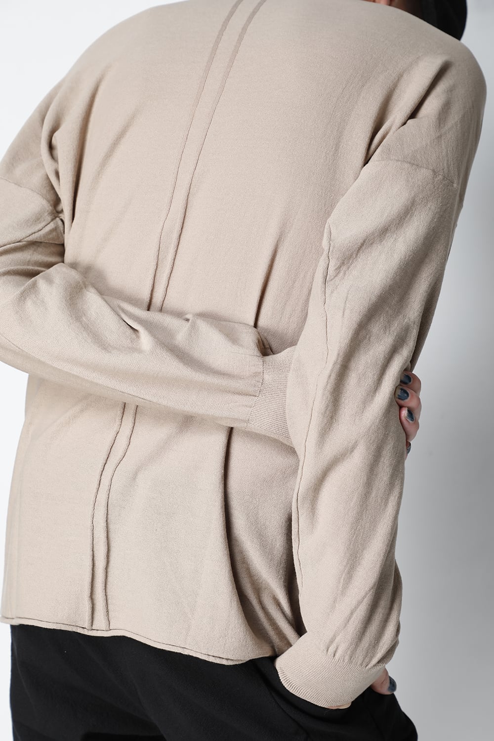 Knit mockneck long sleeve high twist cotton Cream Gray