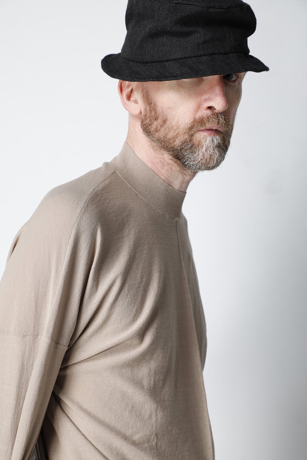 Knit mockneck long sleeve high twist cotton Cream Gray