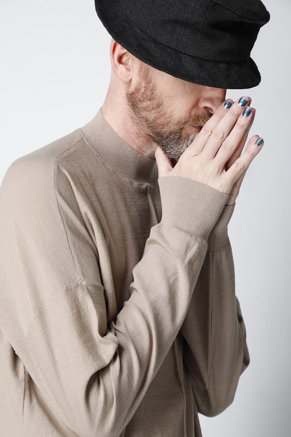 Knit mockneck long sleeve high twist cotton Cream Gray