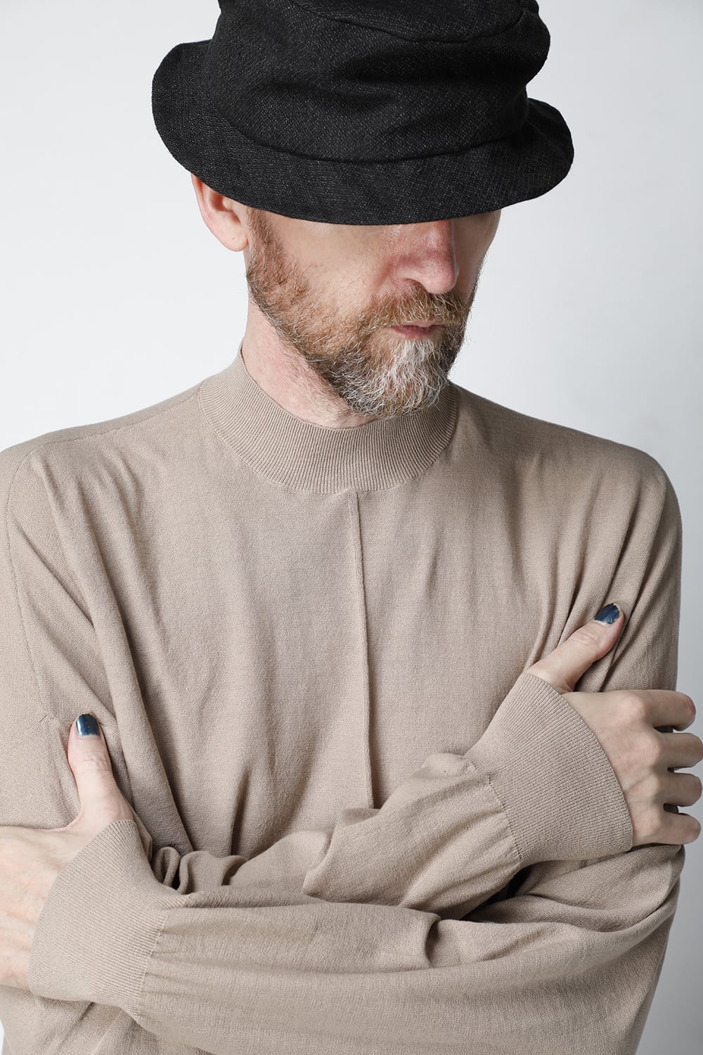 Knit mockneck long sleeve high twist cotton Cream Gray