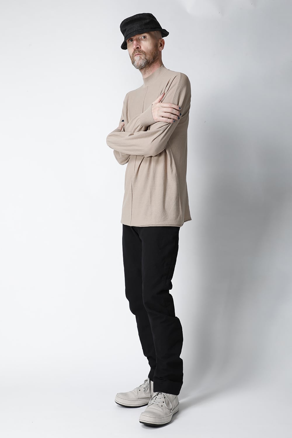 Knit mockneck long sleeve high twist cotton Cream Gray