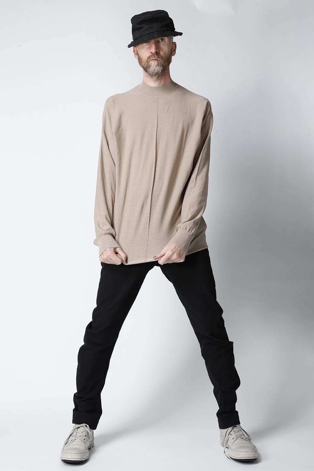Knit mockneck long sleeve high twist cotton Cream Gray