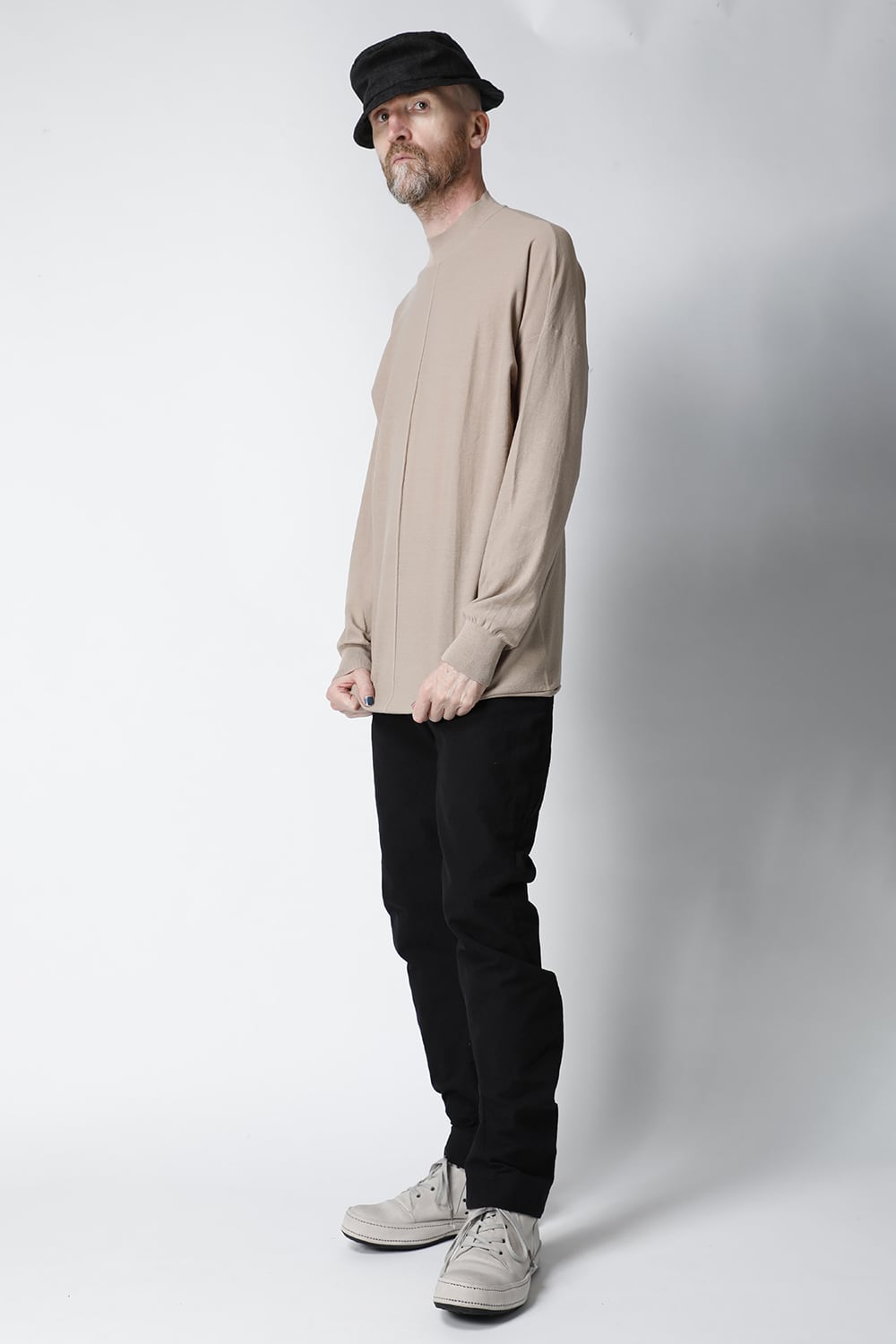 Knit mockneck long sleeve high twist cotton Cream Gray