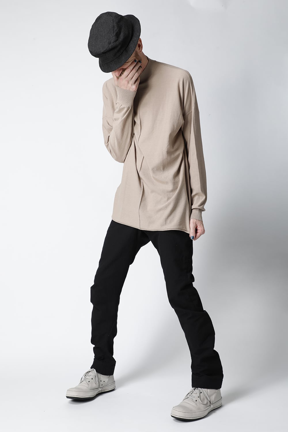 Knit mockneck long sleeve high twist cotton Cream Gray