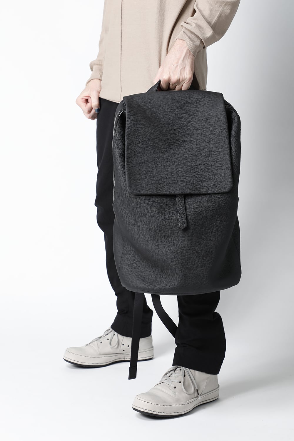 PC backpack Cow Leather Shrink Calf Black