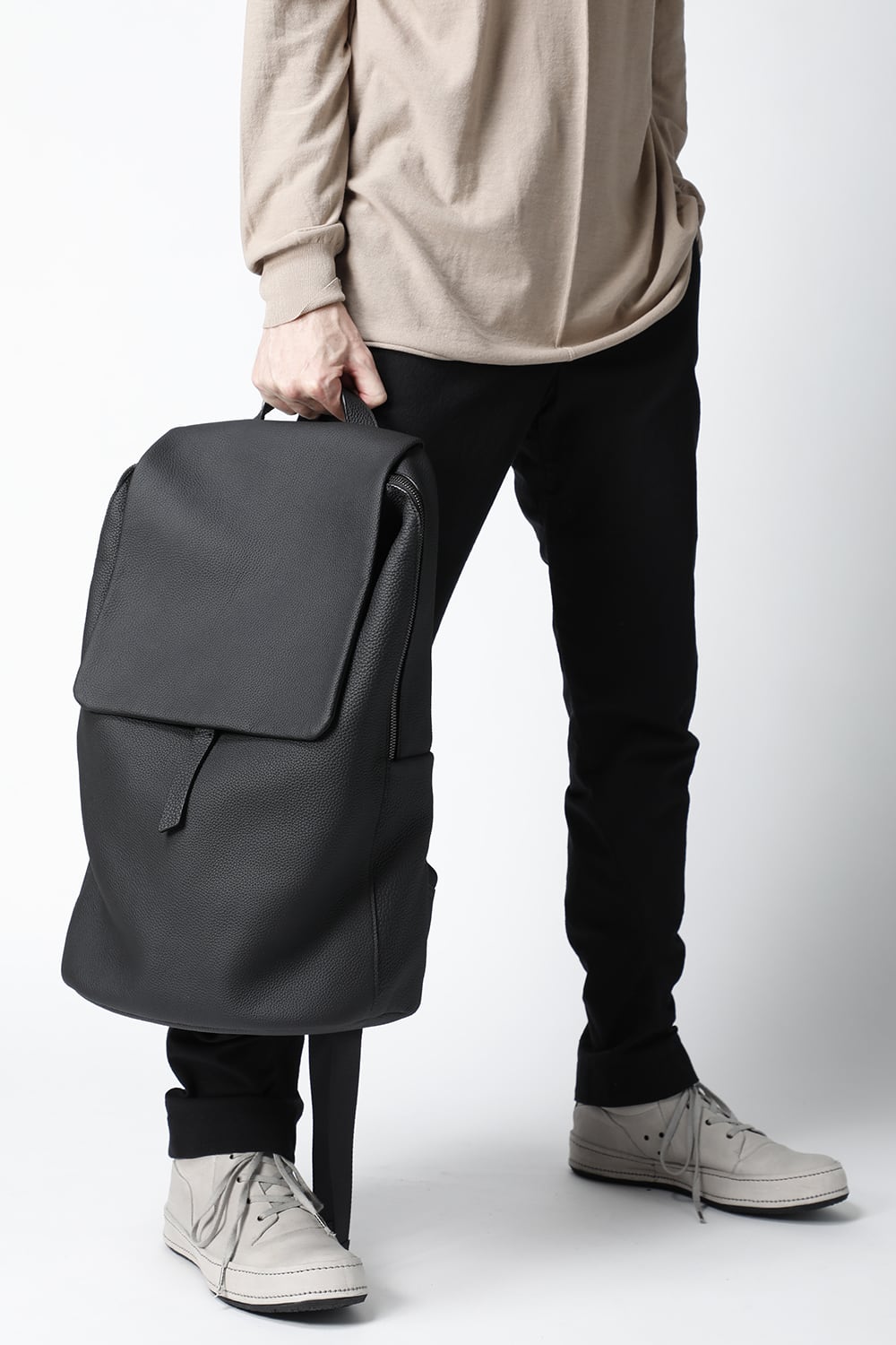 PC backpack Cow Leather Shrink Calf Black
