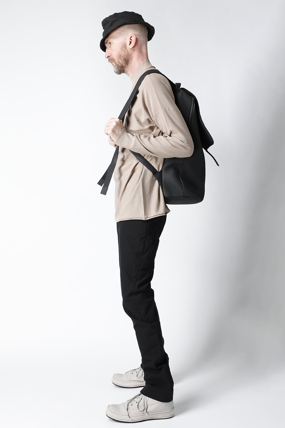 PC backpack Cow Leather Shrink Calf Black
