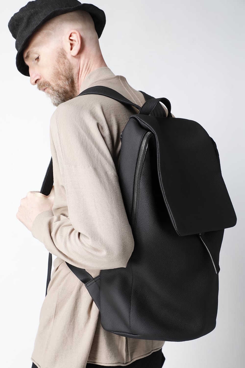 PC backpack Cow Leather Shrink Calf Black