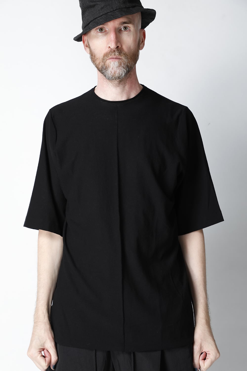 Knit crewneck short sleeve high twist cotton Black